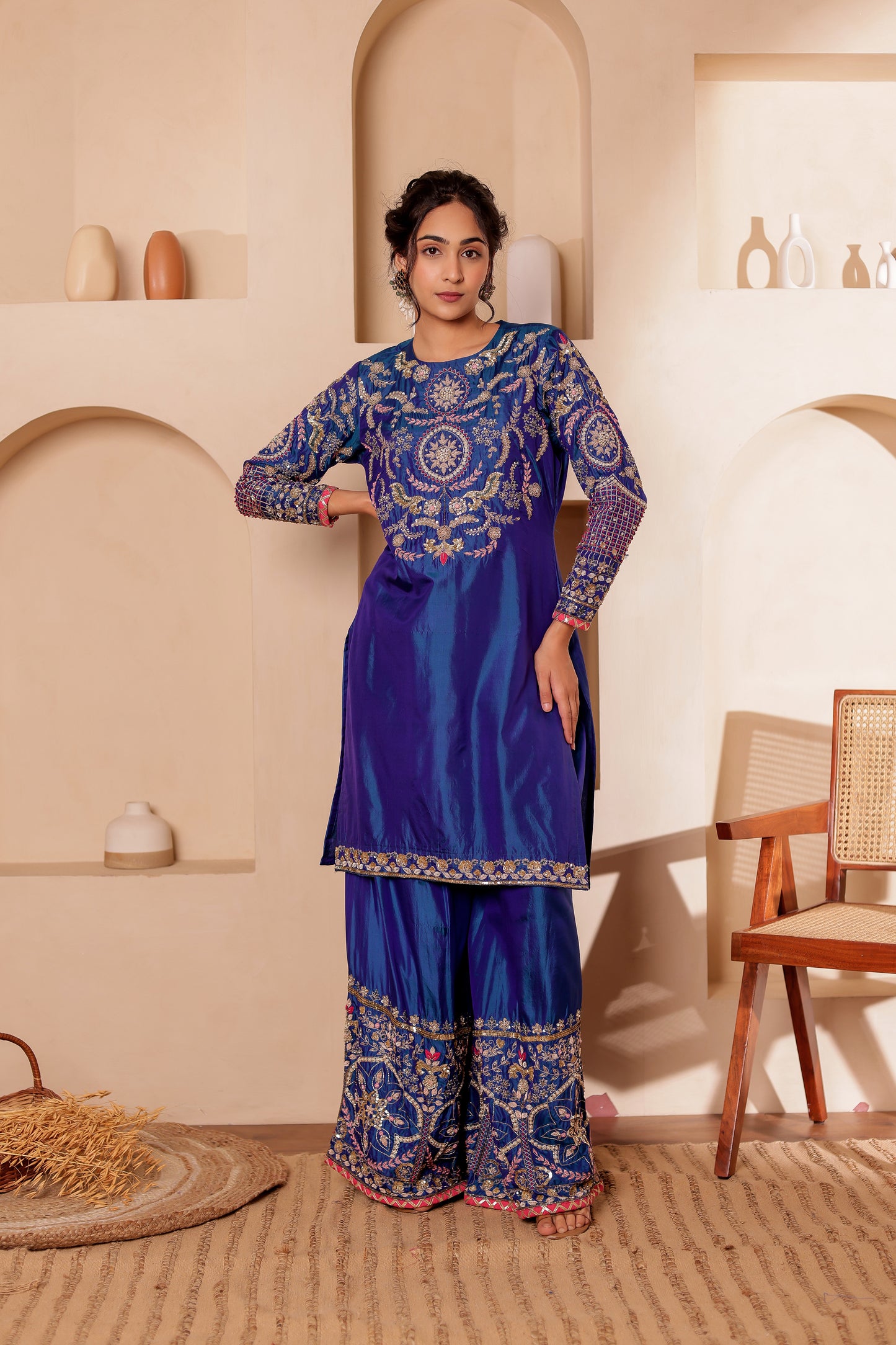 AZURE BLUE SILK SUIT SET