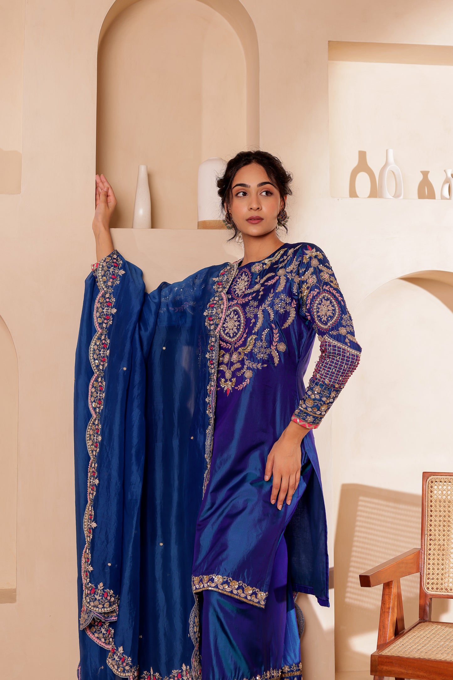 AZURE BLUE SILK SUIT SET