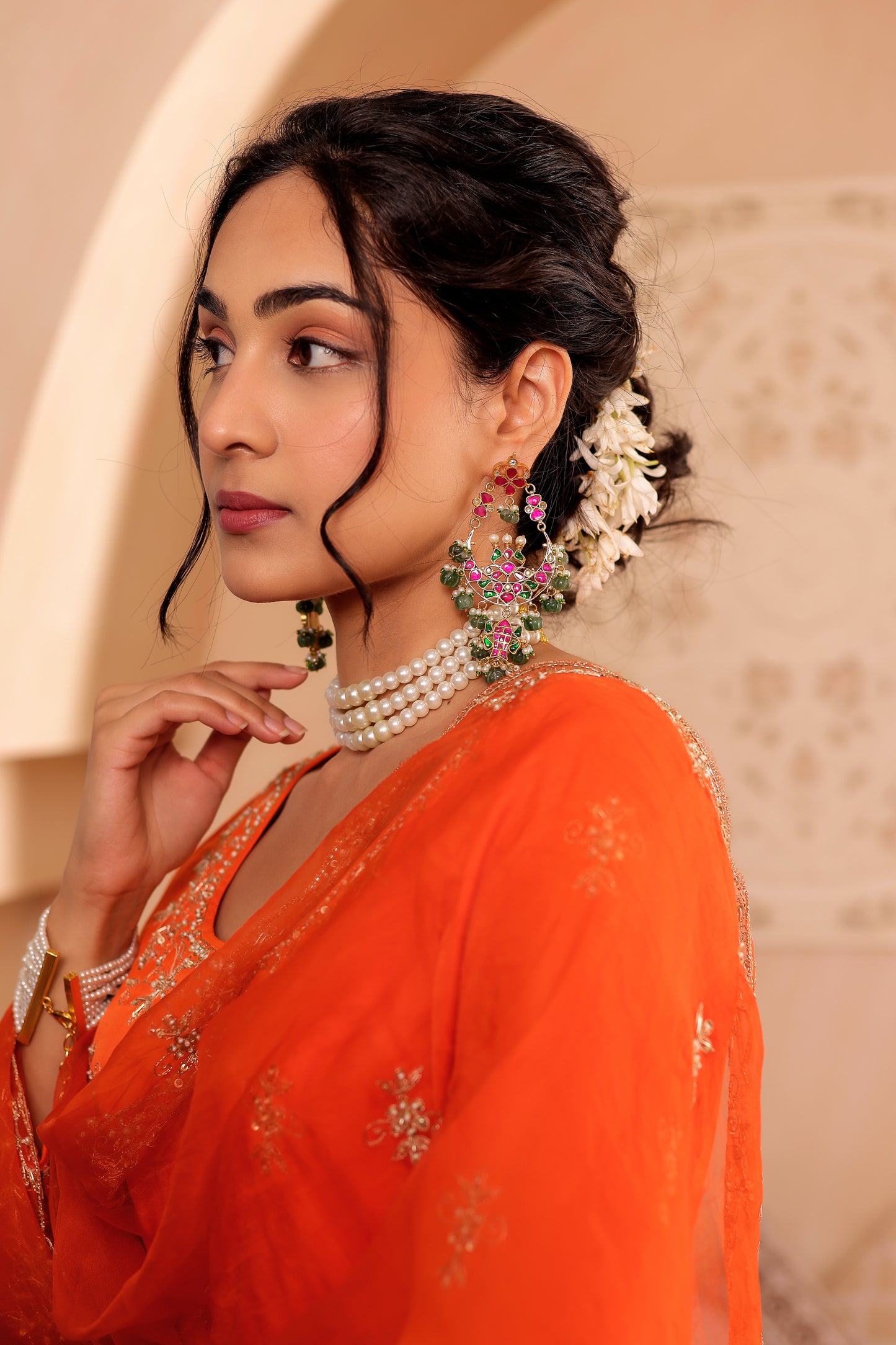 ORANGE SILK HANDEMBROIDERED GHARARA SET
