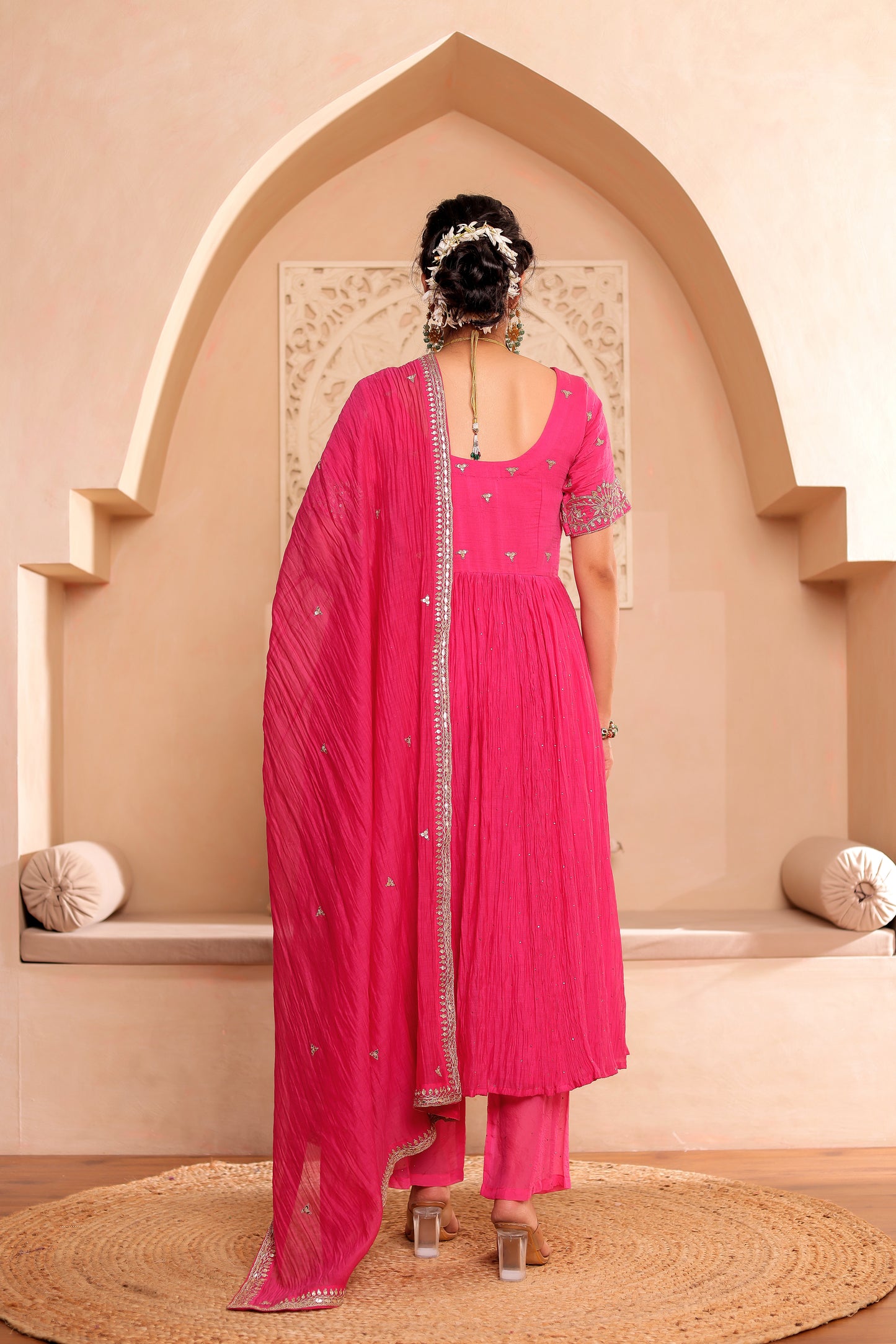 FUCHSIA HANDEMBROIDERED ANARKALI SET
