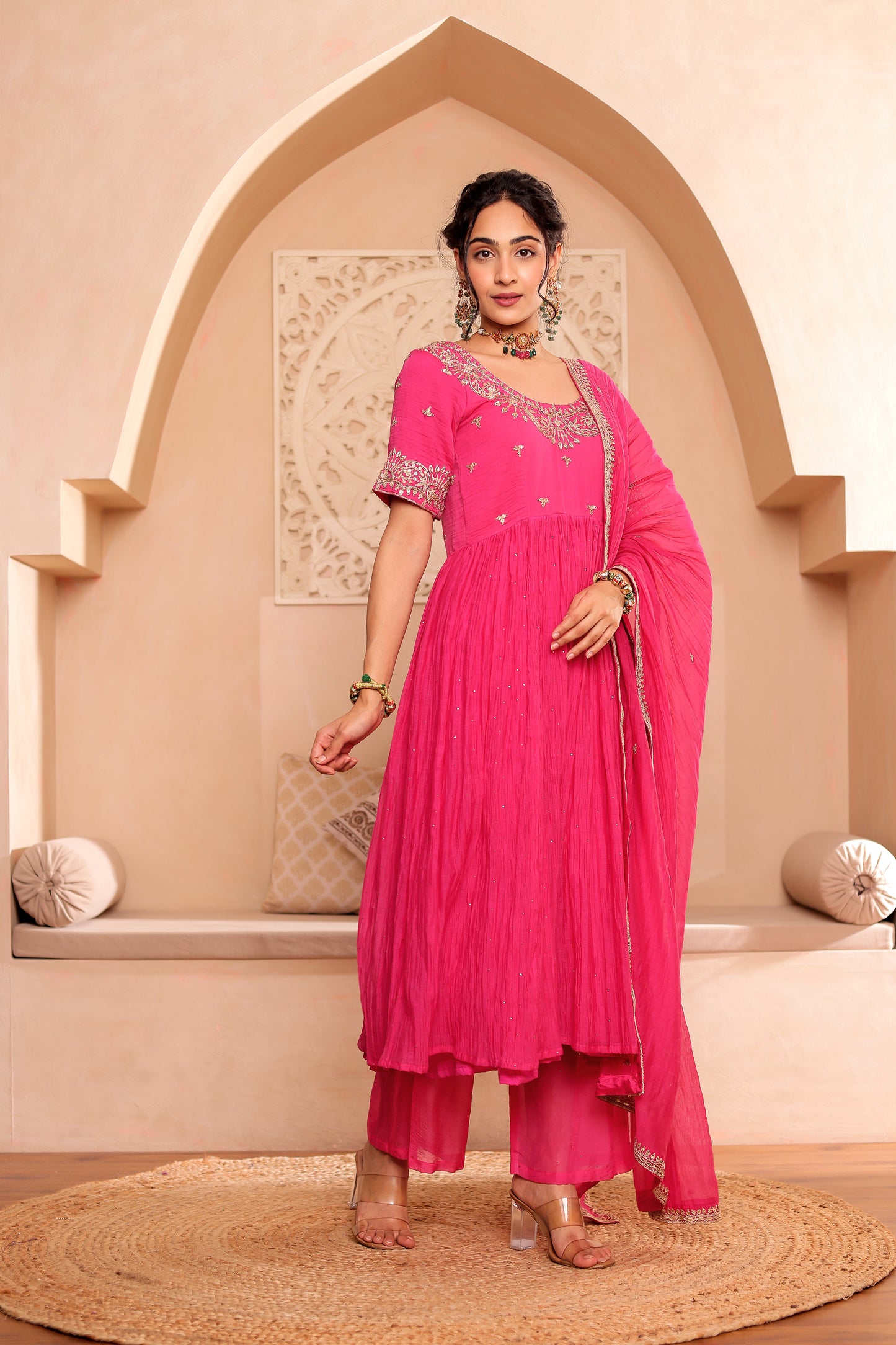 FUCHSIA HANDEMBROIDERED ANARKALI SET
