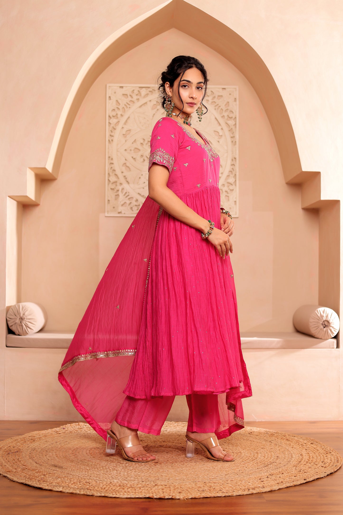 FUCHSIA HANDEMBROIDERED ANARKALI SET