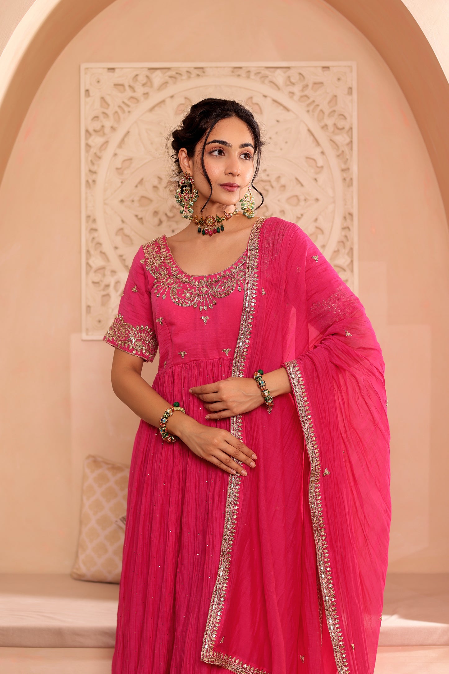 FUCHSIA HANDEMBROIDERED ANARKALI SET