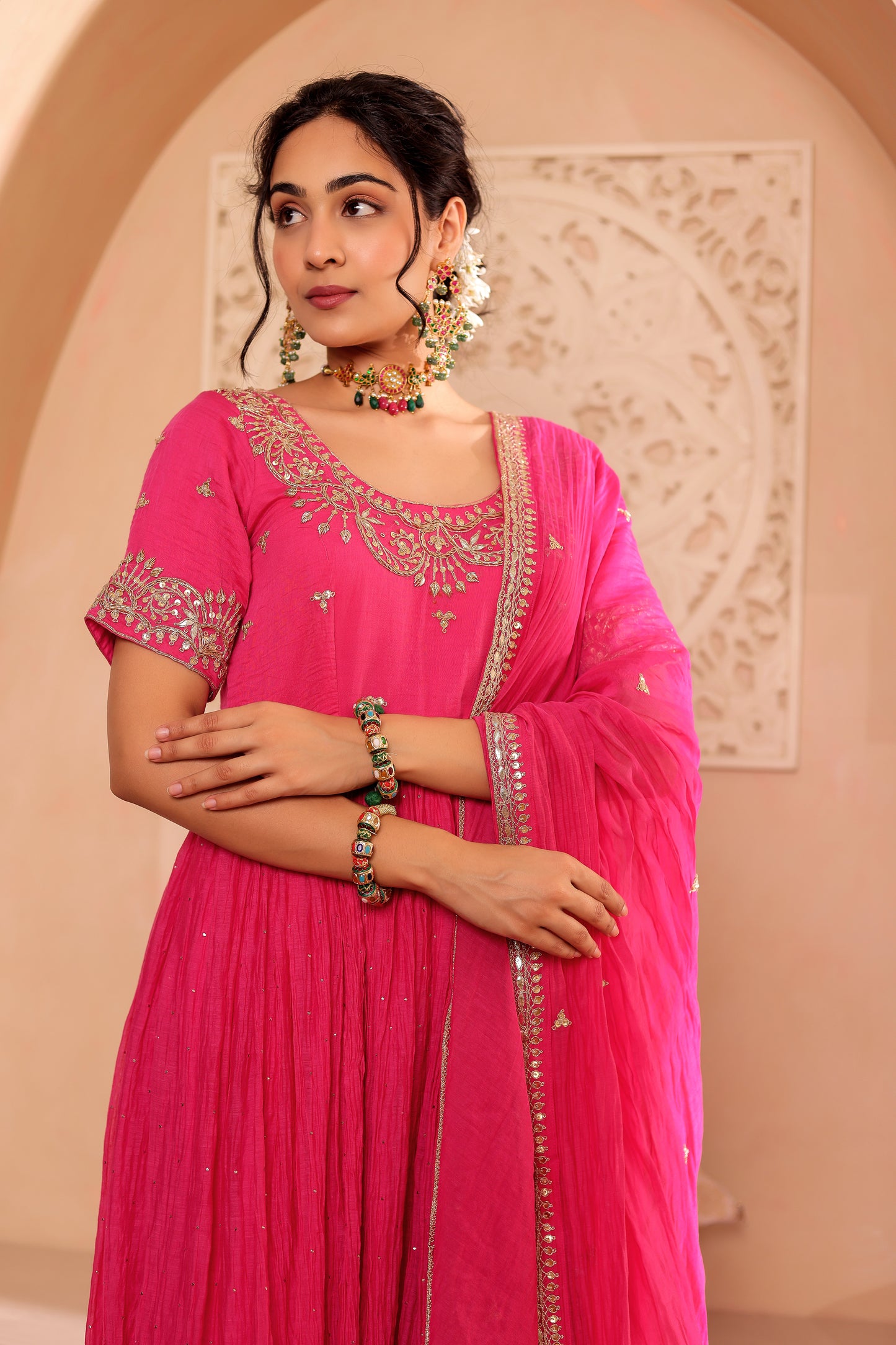 FUCHSIA HANDEMBROIDERED ANARKALI SET