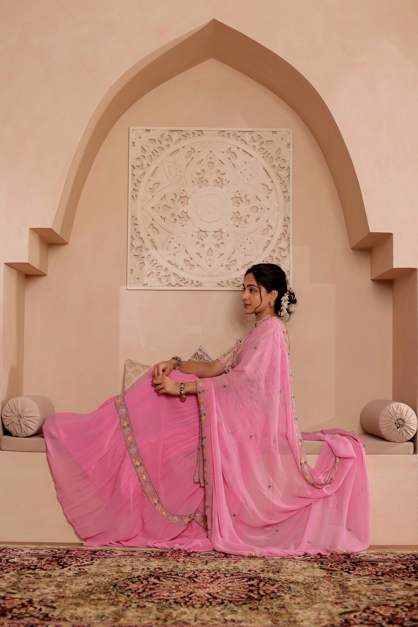PINK GEORGETTE HANDEMBROIDERED LEHENGA SET