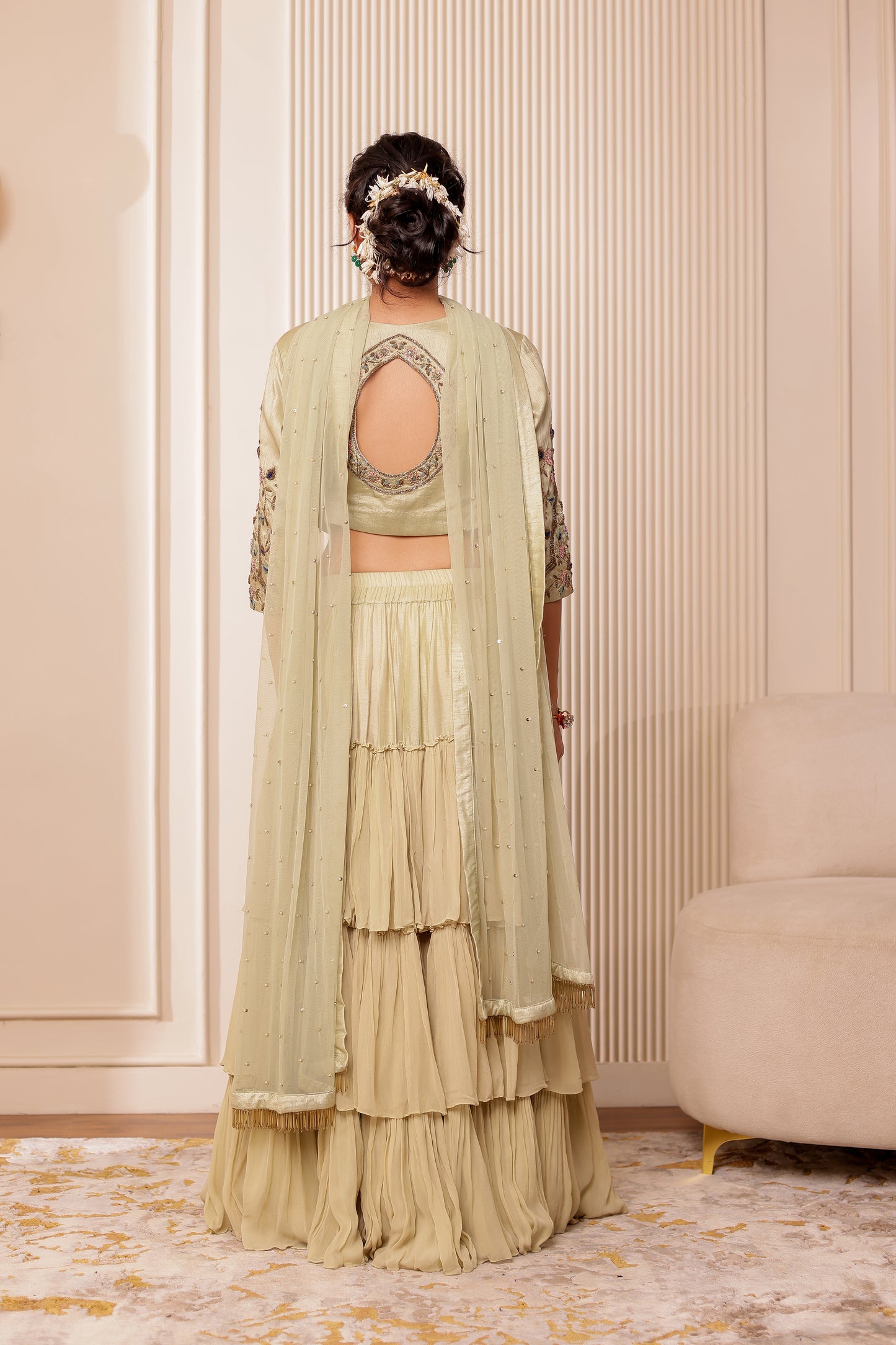 PISTA GREEN HANDEMBROIDERED LEHENGA SET