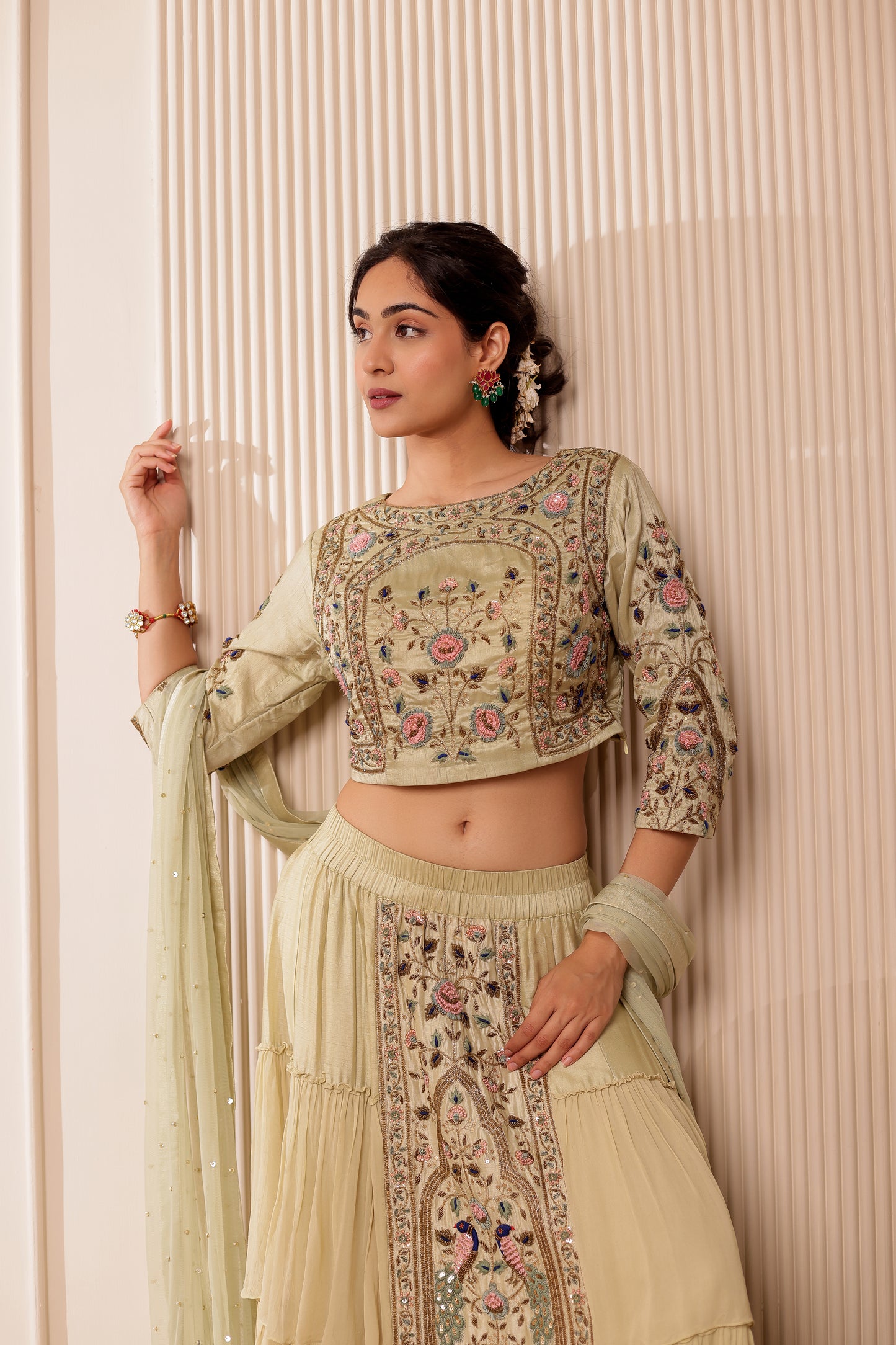 PISTA GREEN HANDEMBROIDERED LEHENGA SET