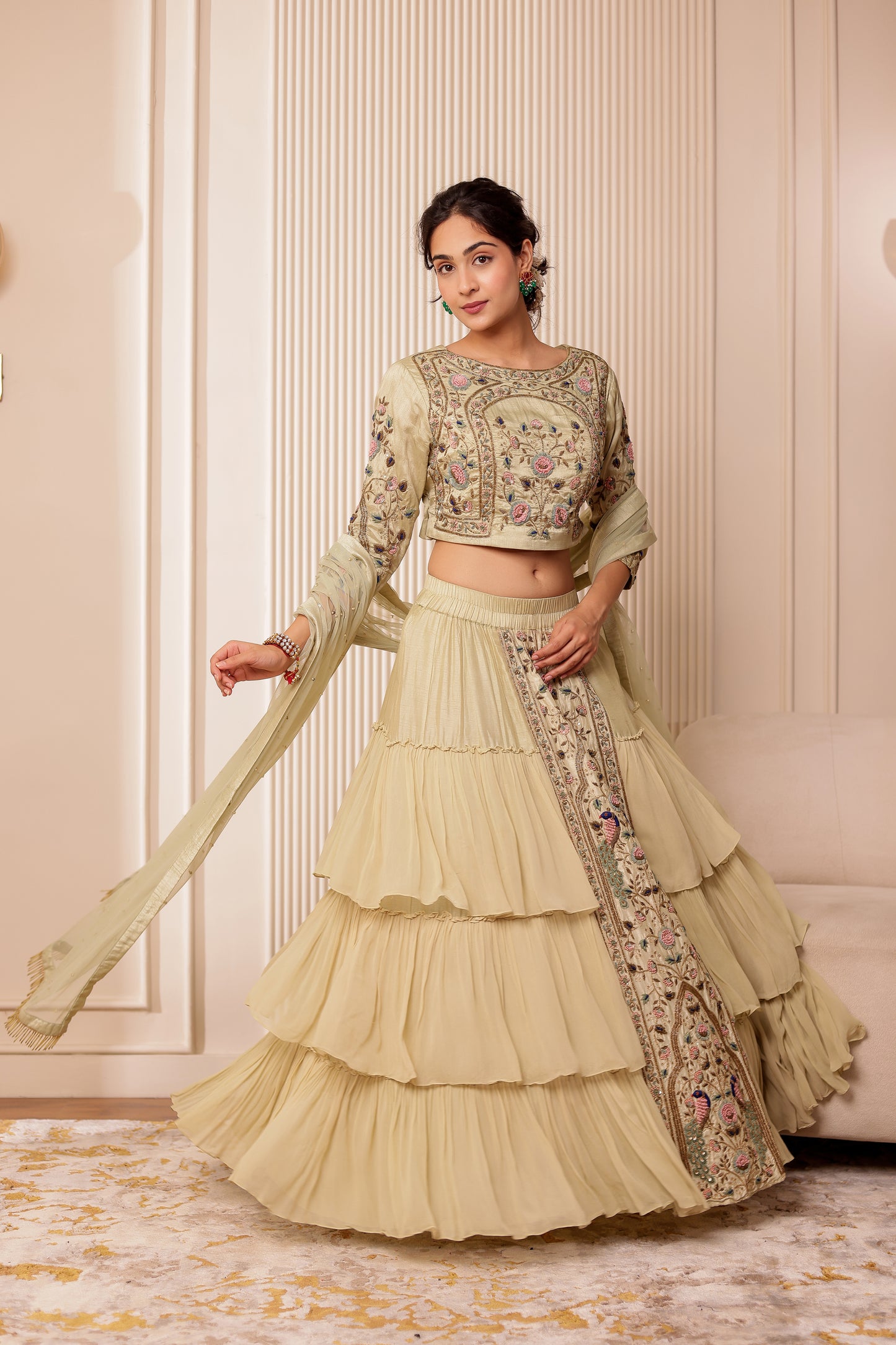 PISTA GREEN HANDEMBROIDERED LEHENGA SET