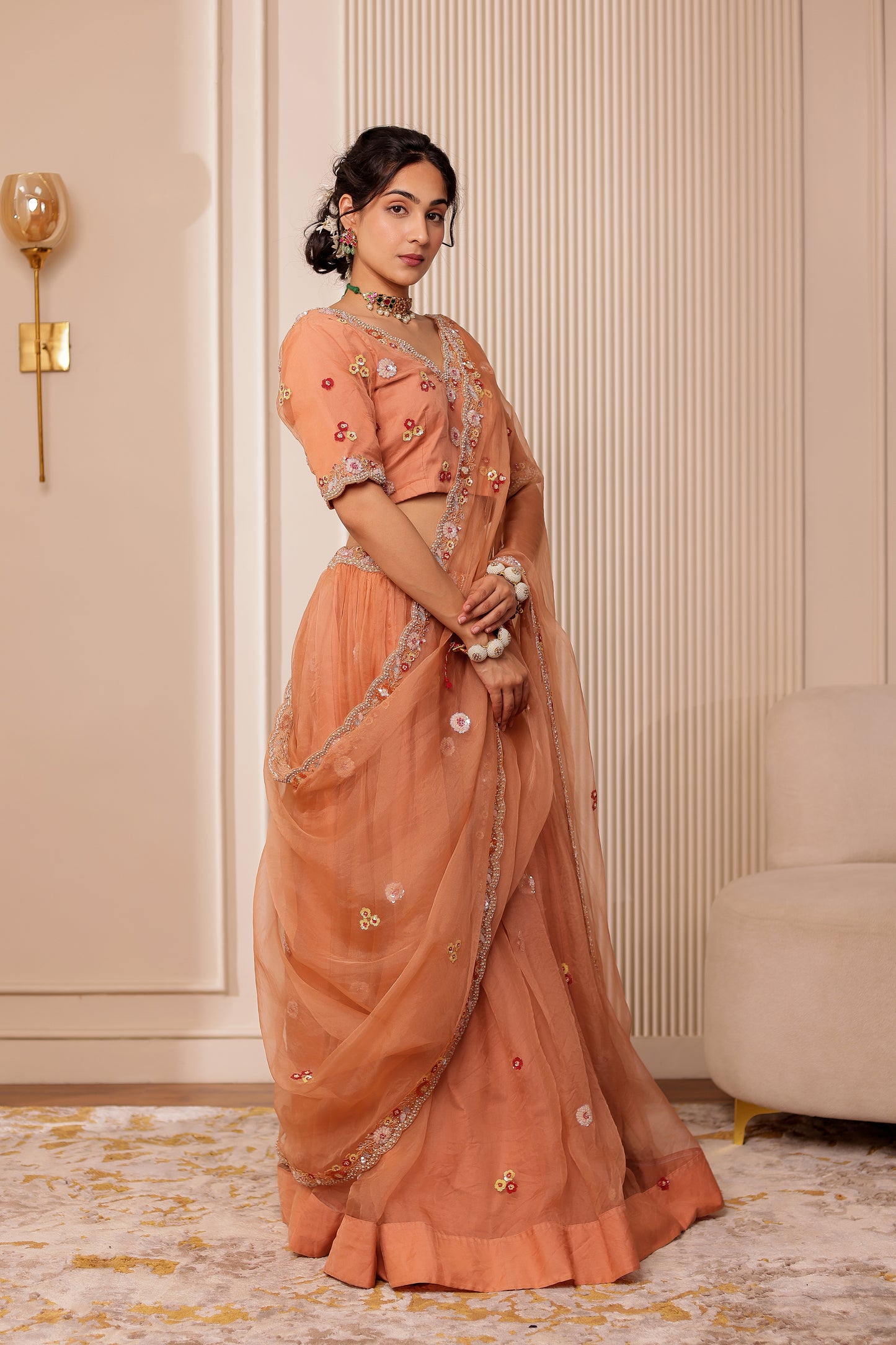 BEIGE HANDEMBROIDERED LEHENGA SET