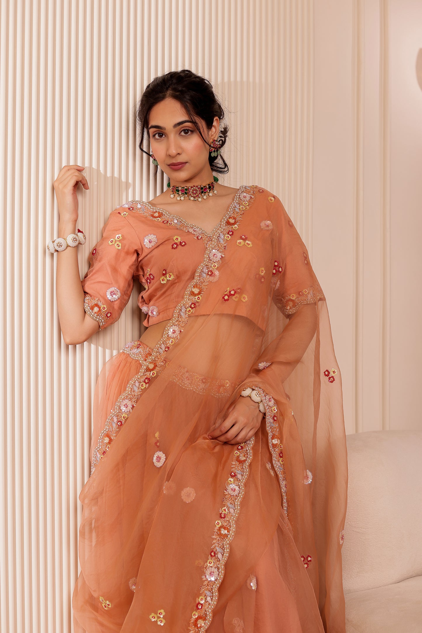 BEIGE HANDEMBROIDERED LEHENGA SET