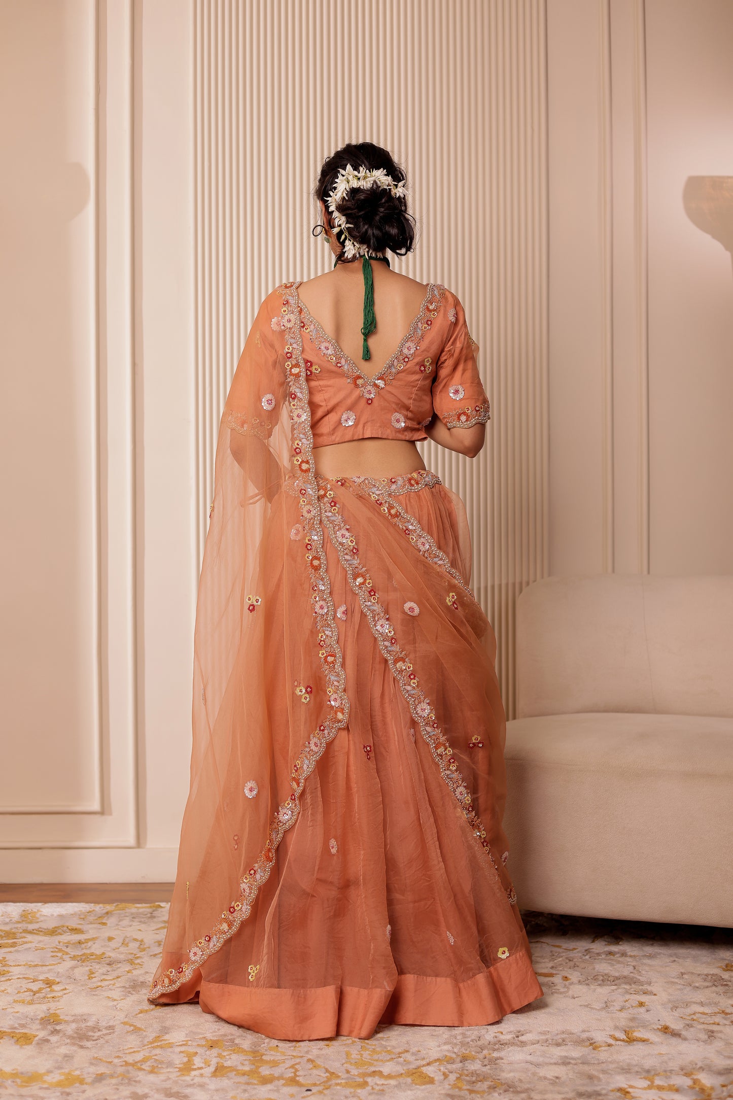 BEIGE HANDEMBROIDERED LEHENGA SET