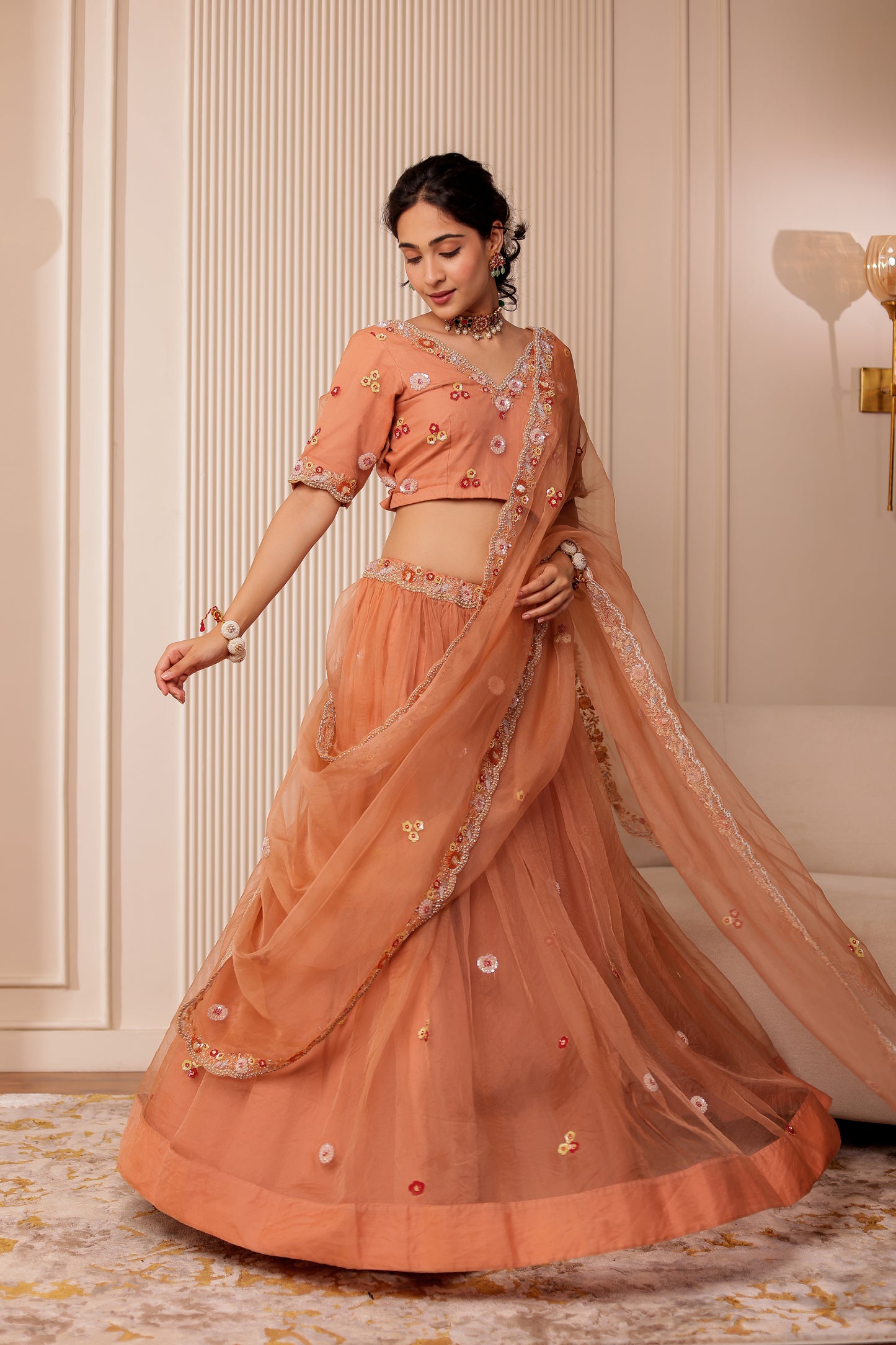 BEIGE HANDEMBROIDERED LEHENGA SET
