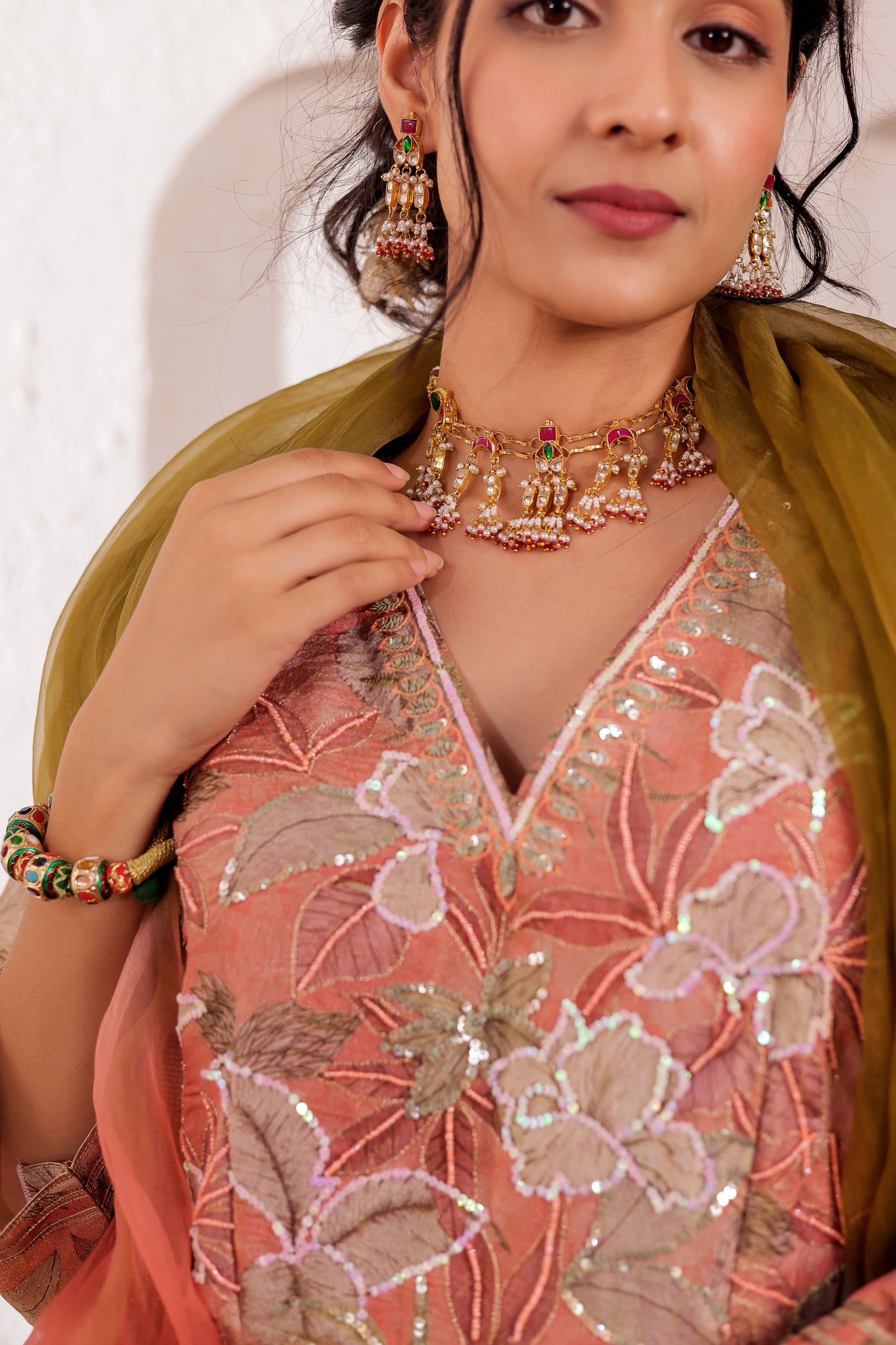 MAUVE CHANDERI PRINTED ANARKALI SET
