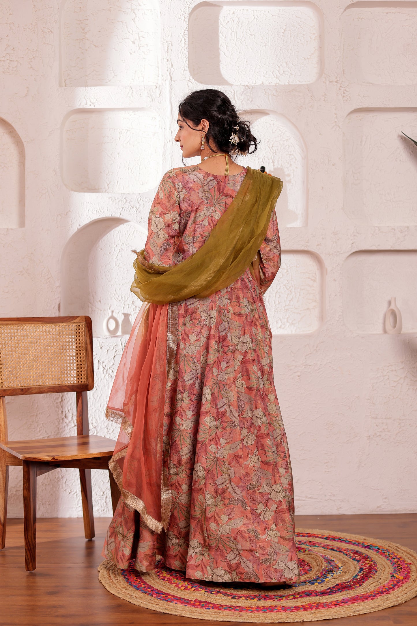 MAUVE CHANDERI PRINTED ANARKALI SET