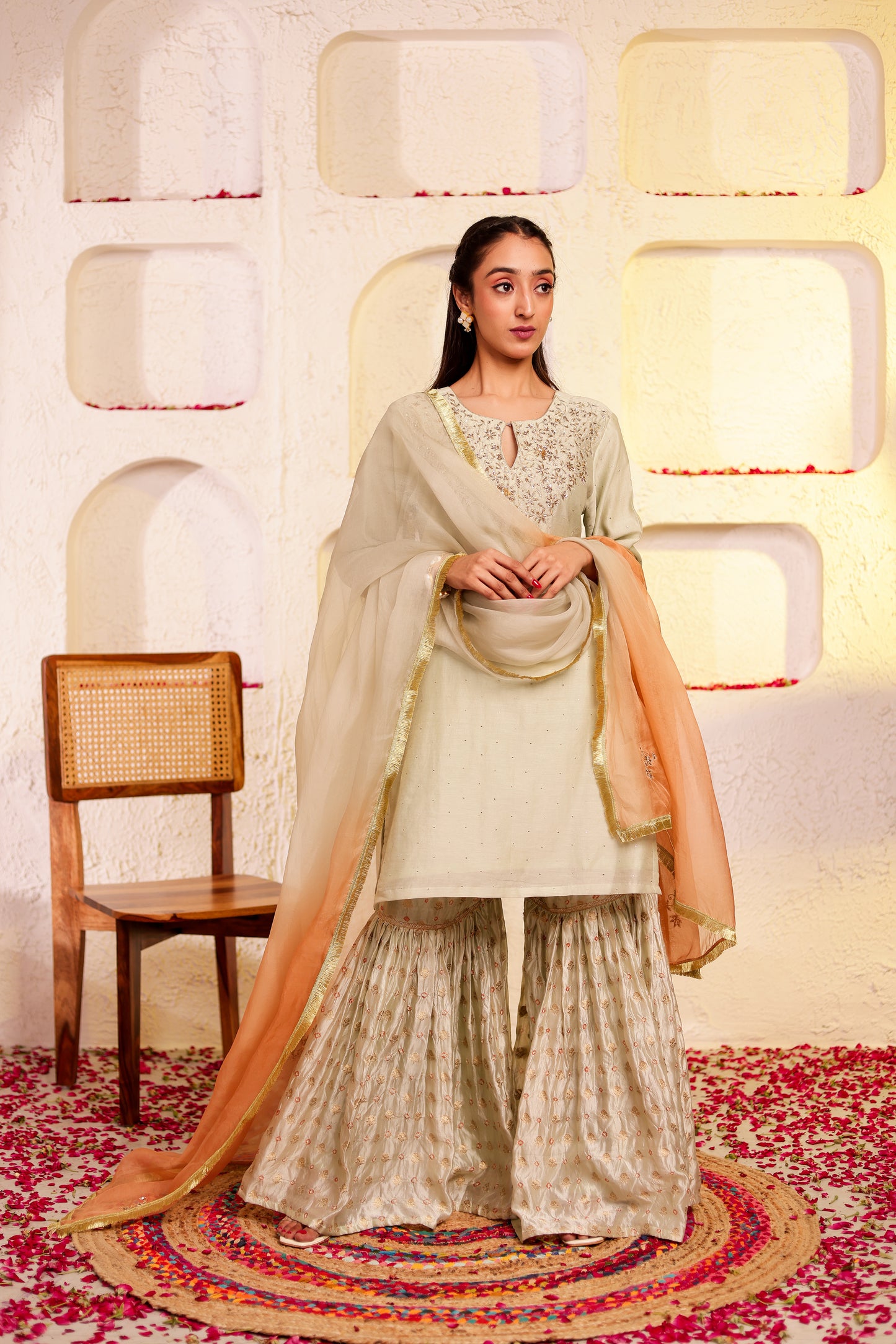 Pista Green Handembroidered Gharara Set
