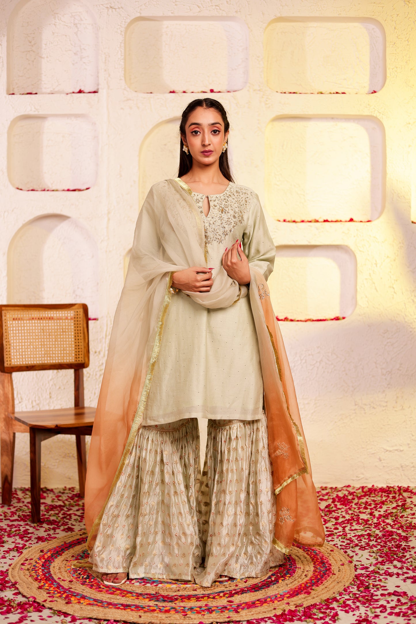 Pista Green Handembroidered Gharara Set