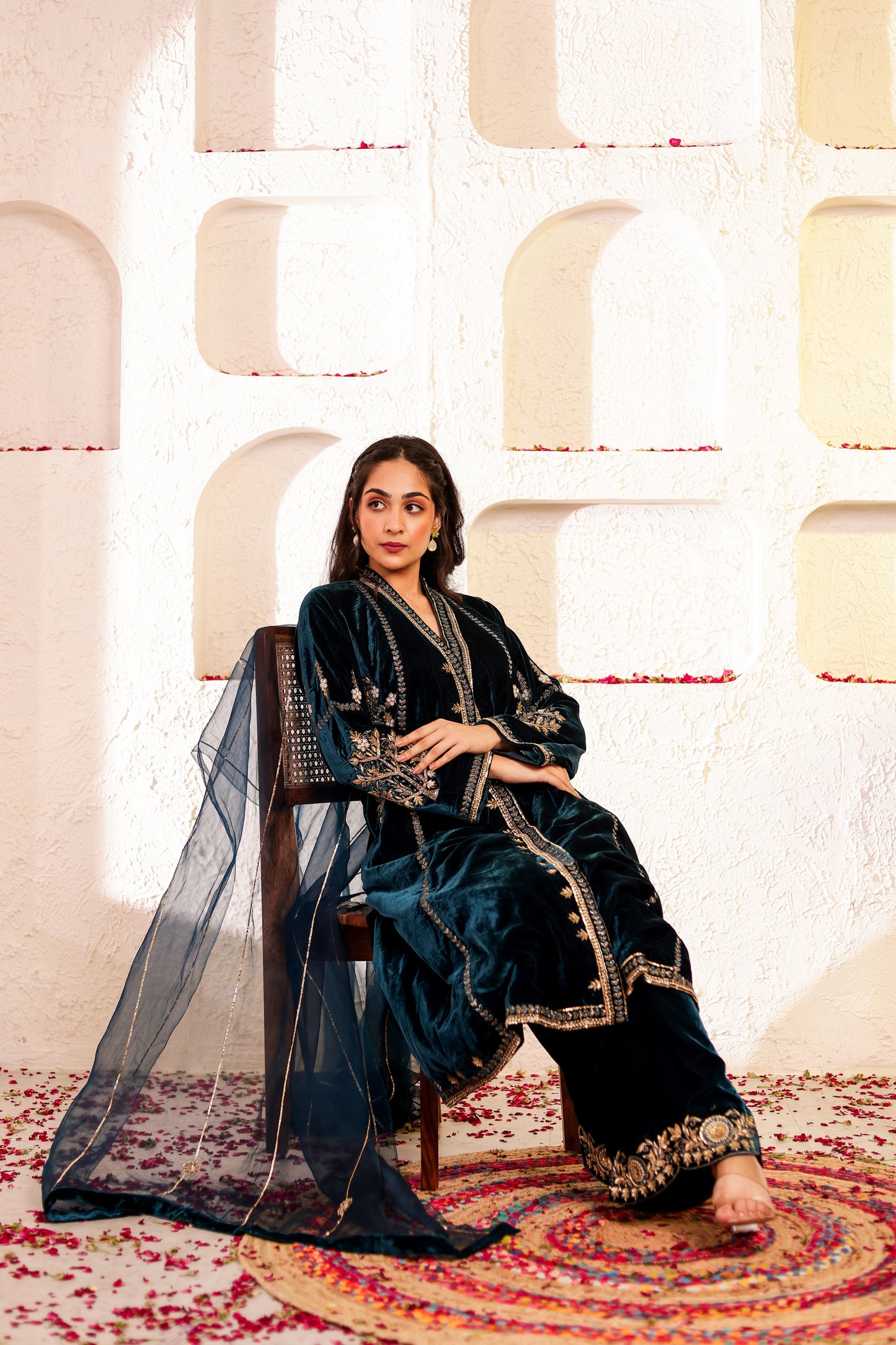 Velvet Silk Handembroidered Suit Set