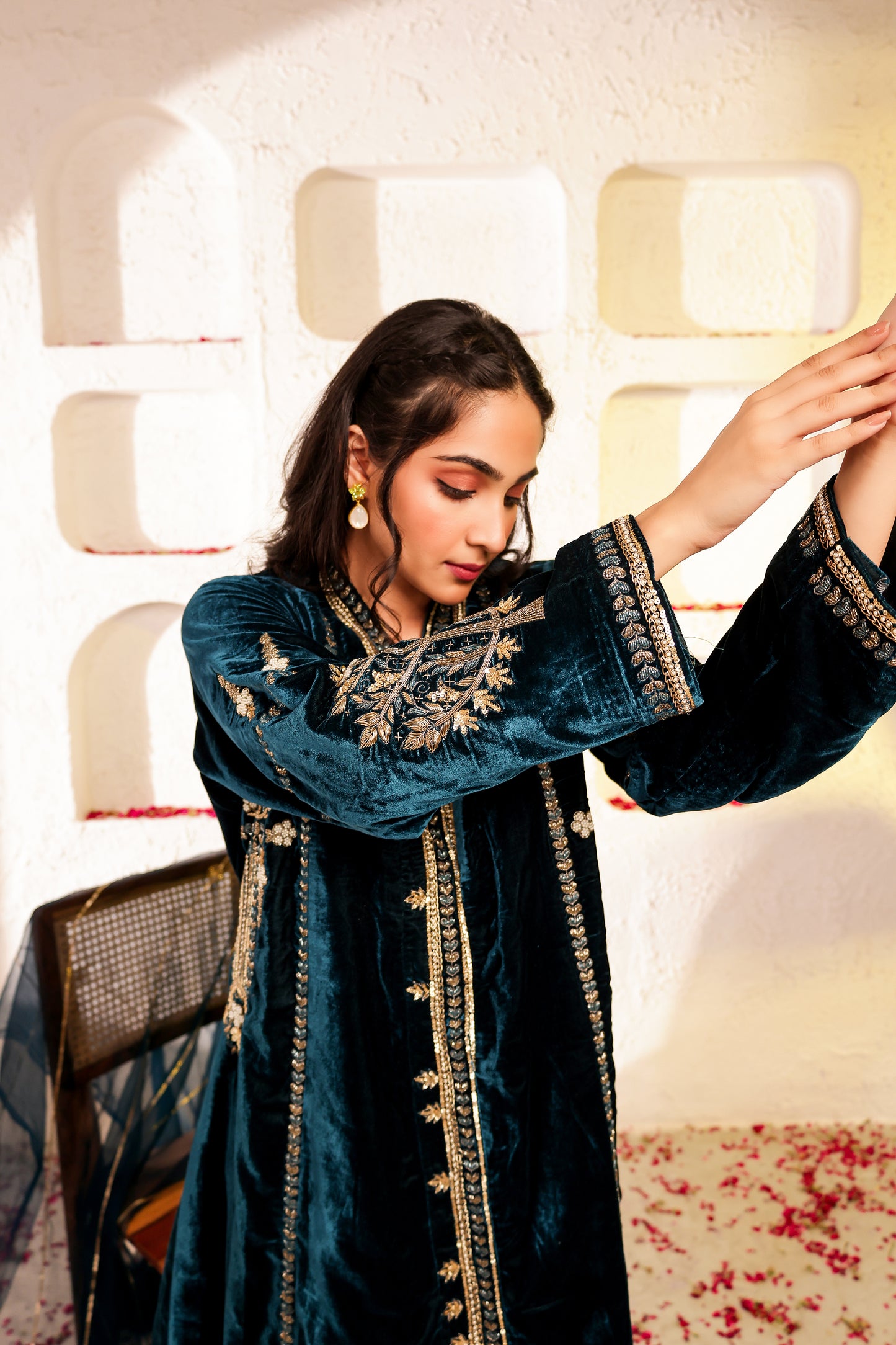Velvet Silk Handembroidered Suit Set