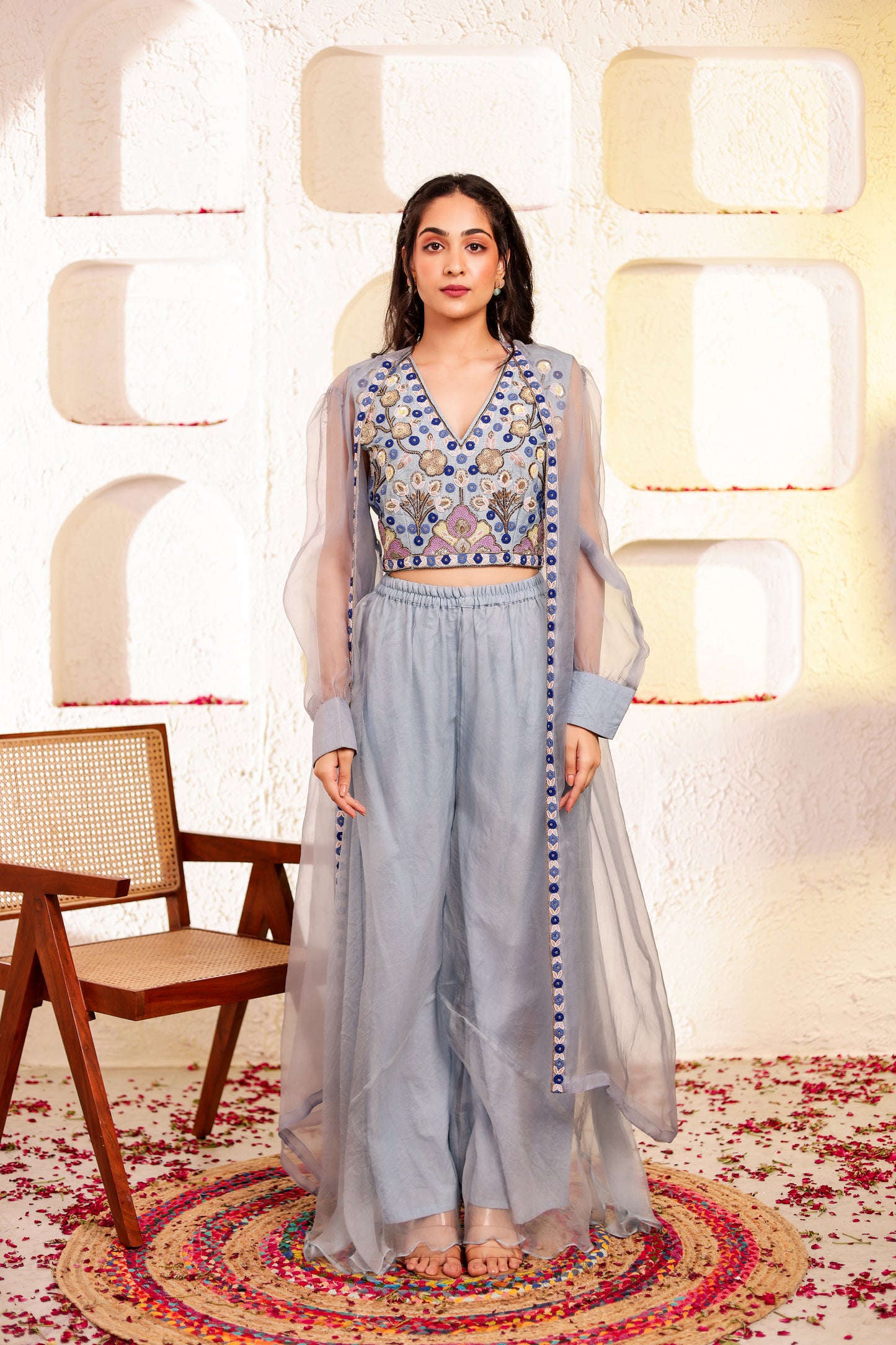 Powder Blue Handembroidered Sharara Set