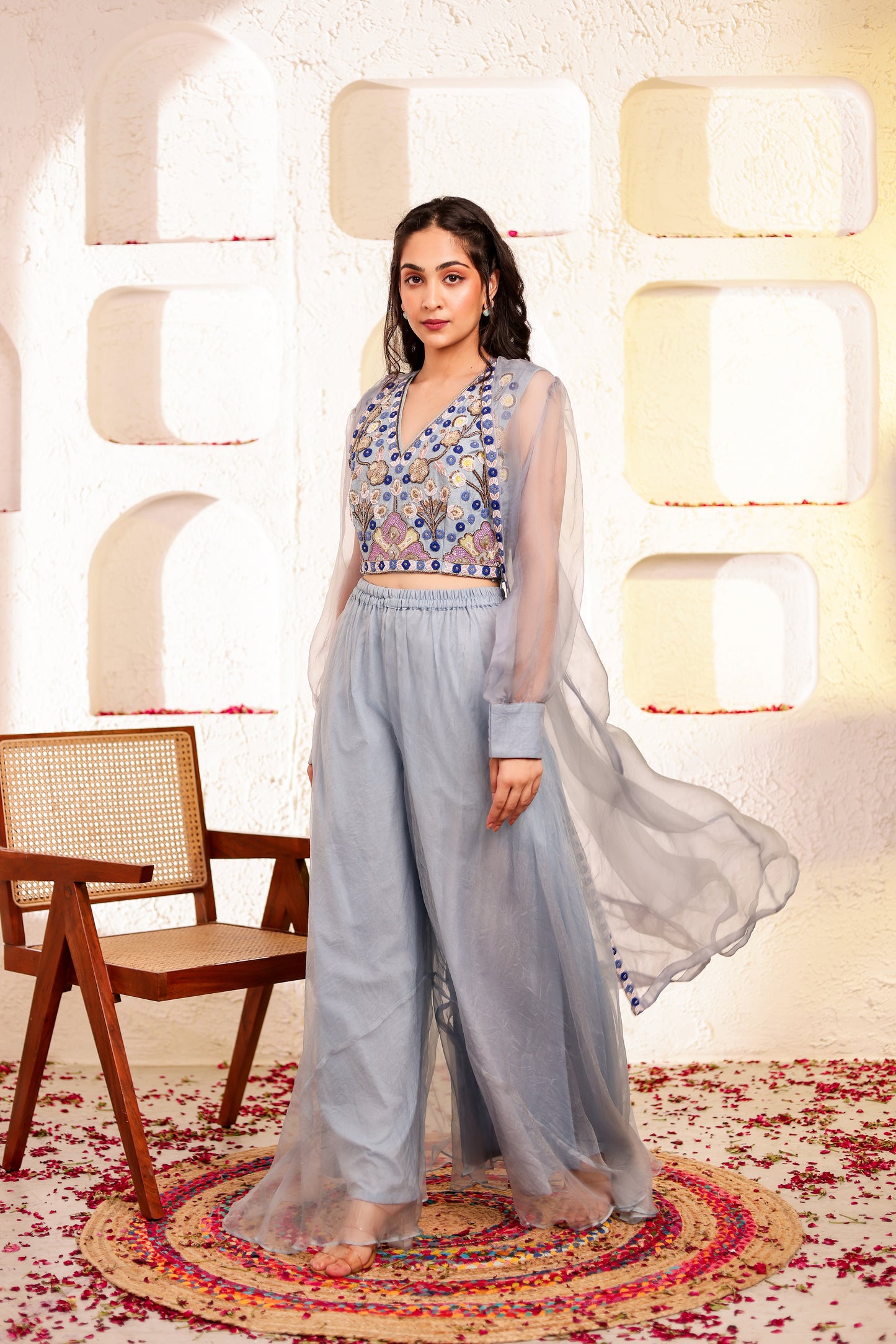 Powder Blue Handembroidered Sharara Set