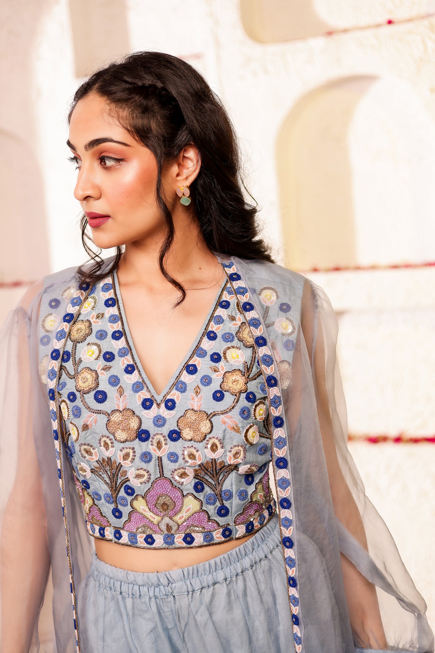 Powder Blue Handembroidered Sharara Set