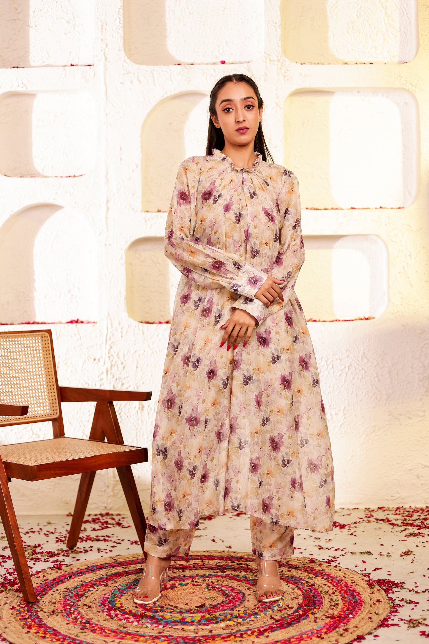 Beige Mul Chanderi Co-ord Set