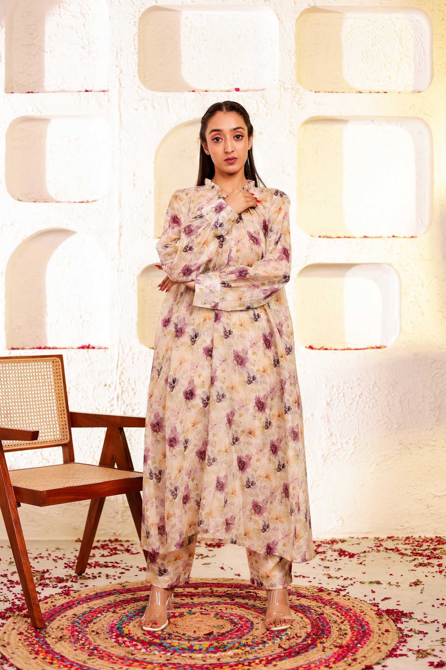 Beige Mul Chanderi Co-ord Set