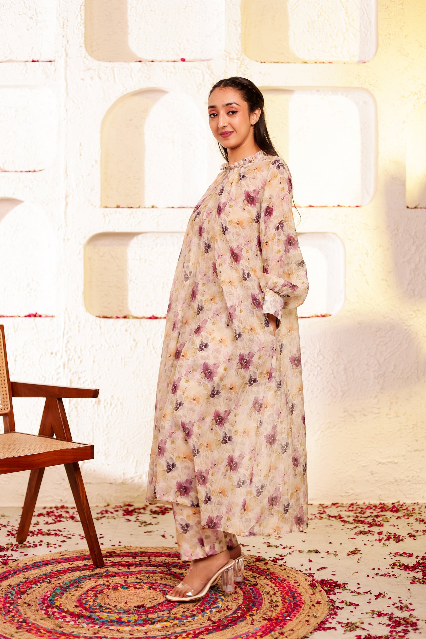 Beige Mul Chanderi Co-ord Set