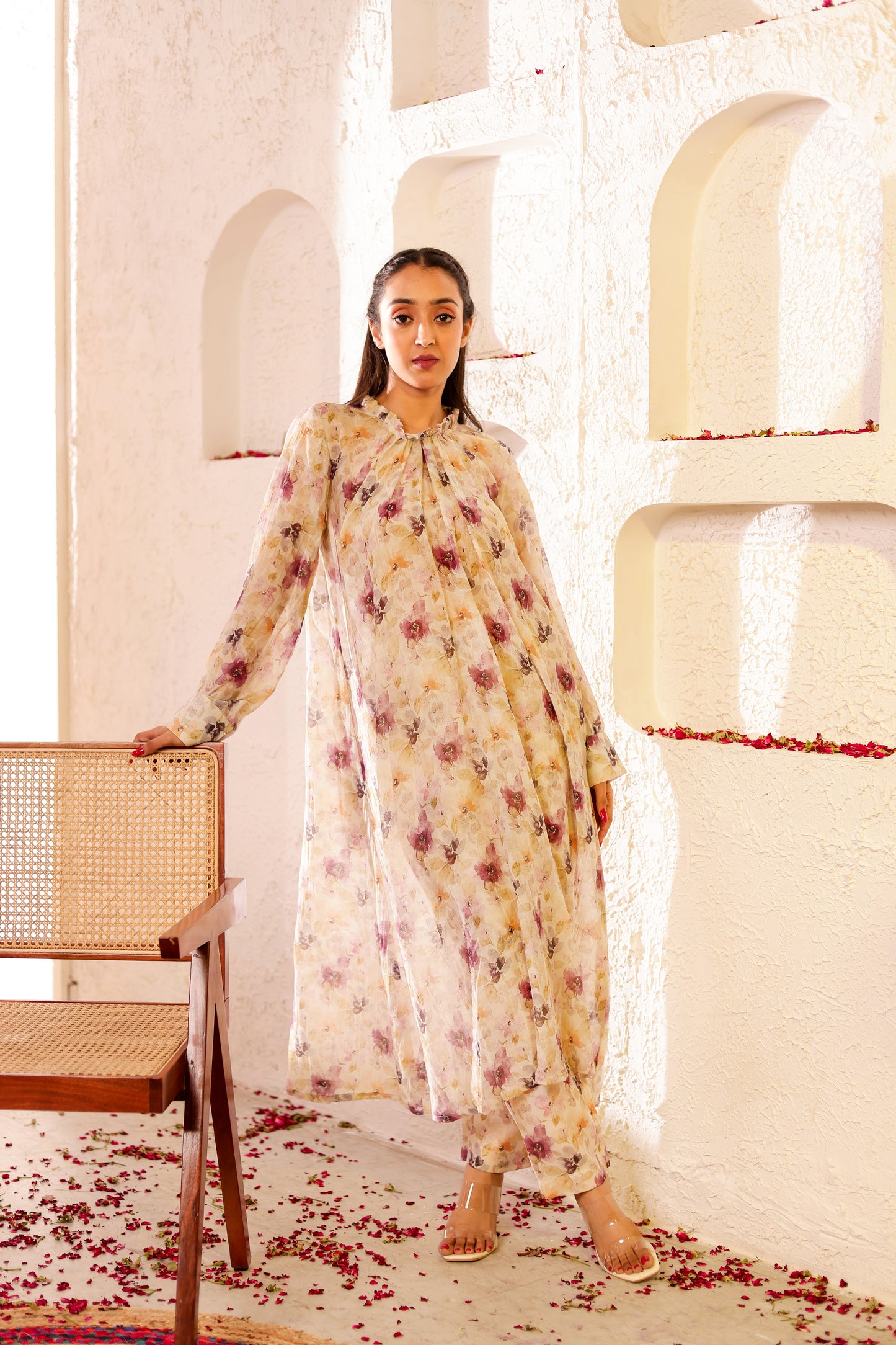 Beige Mul Chanderi Co-ord Set