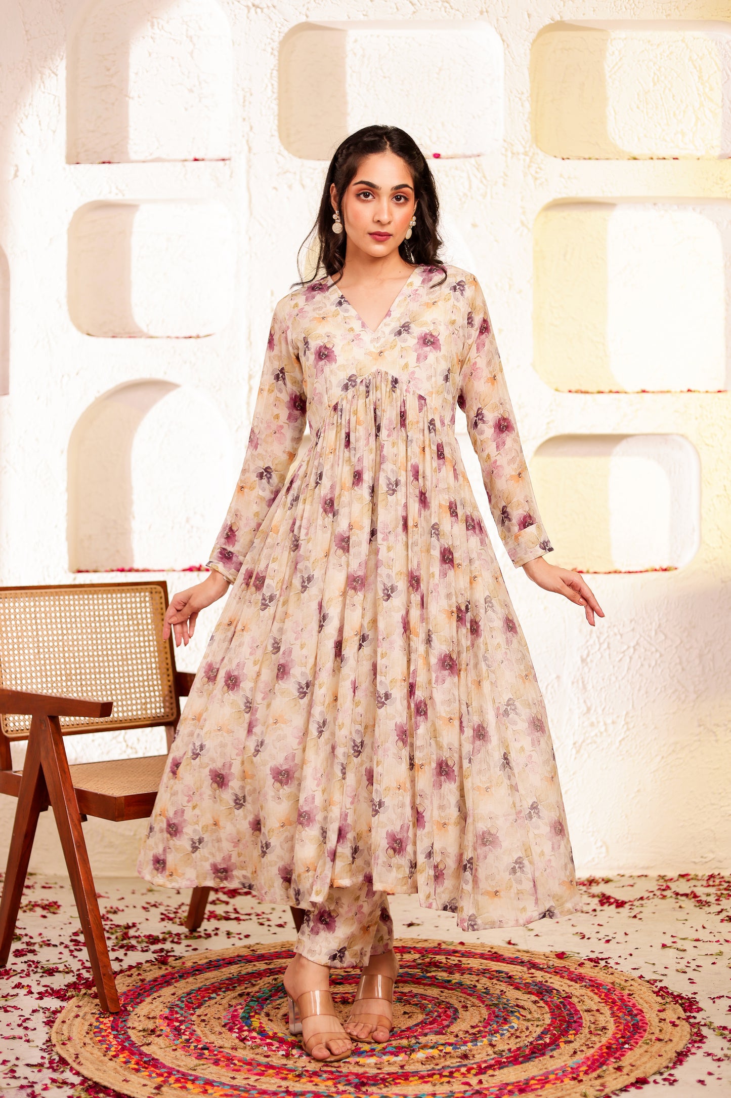 Beige Mul Chanderi Printed Co-ord Set