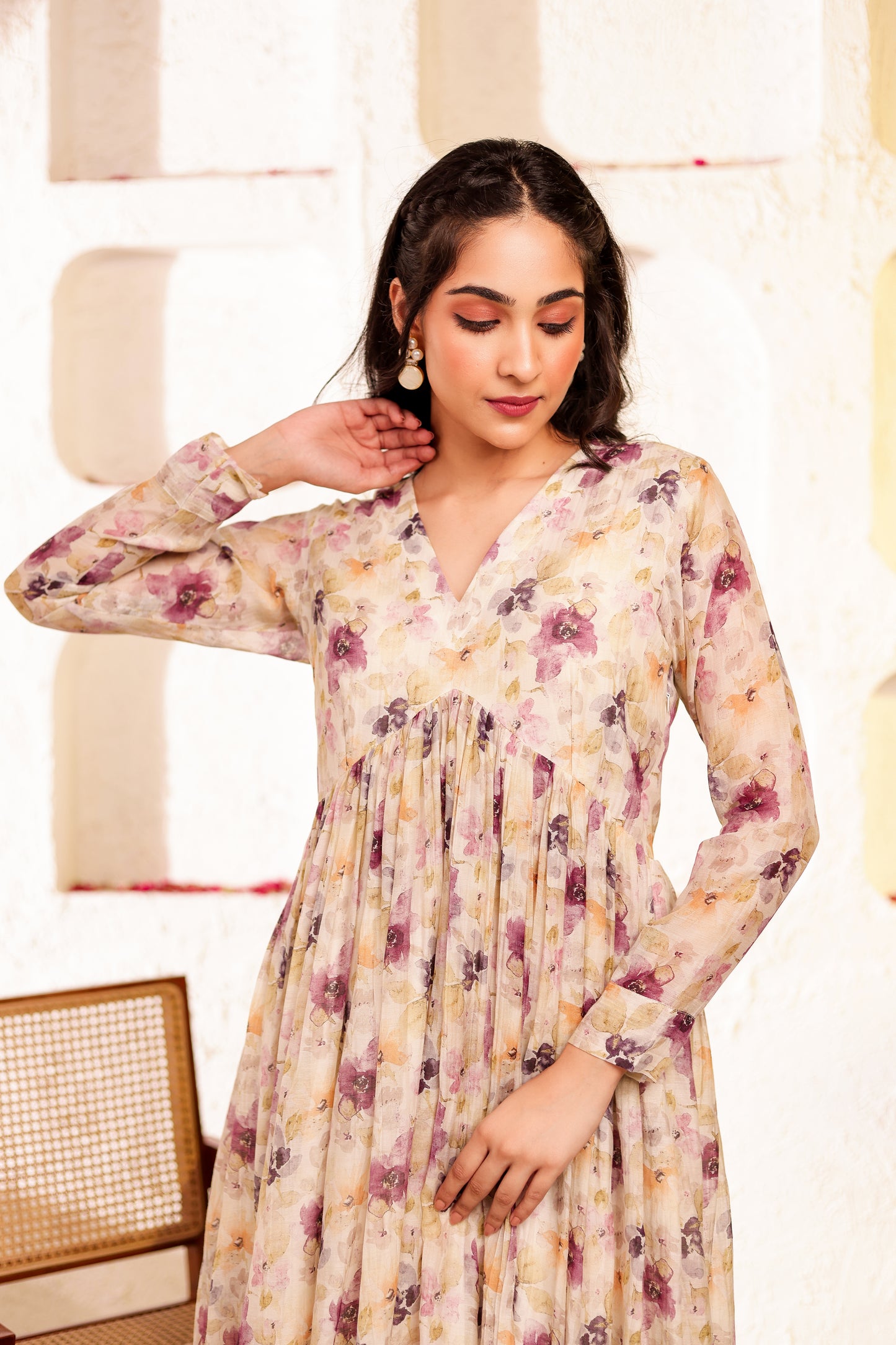 Beige Mul Chanderi Printed Co-ord Set