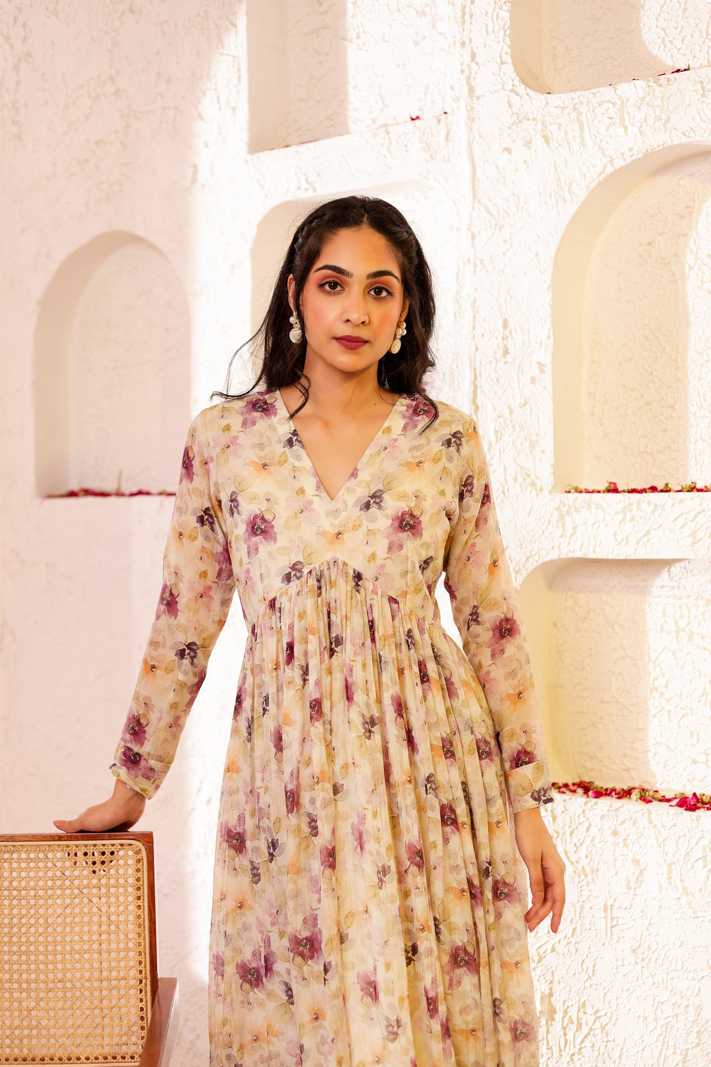 Beige Mul Chanderi Printed Co-ord Set