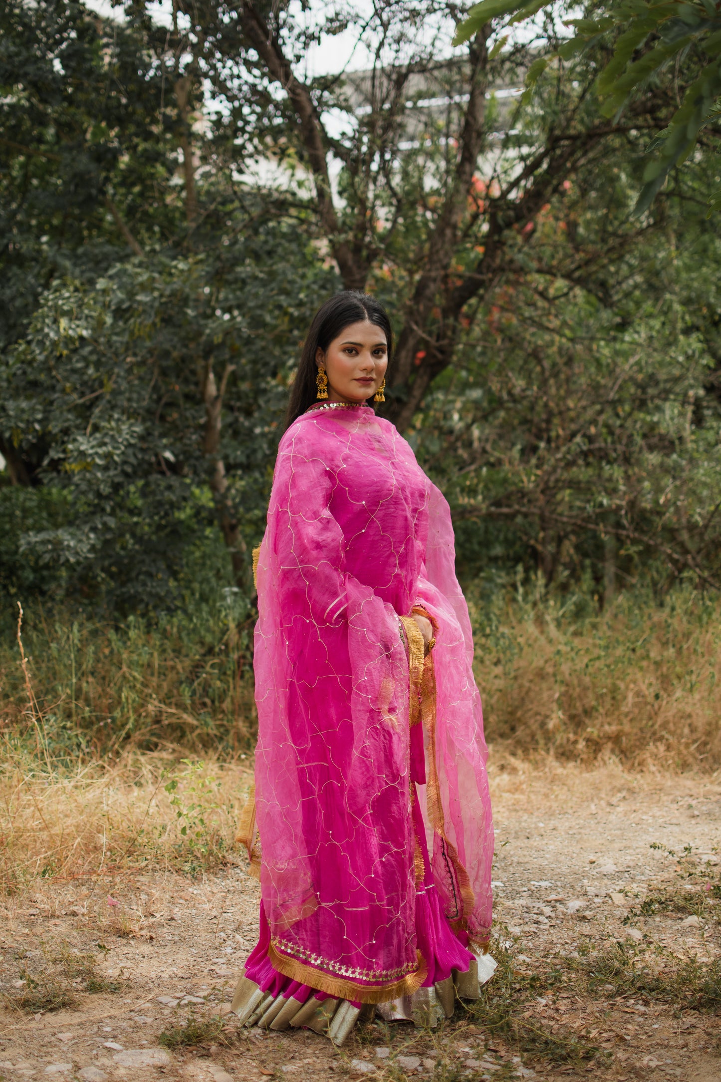 Fuchsia Handembroidered Gharara Set