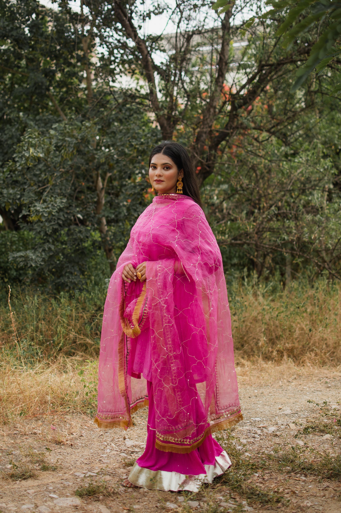 Fuchsia Handembroidered Gharara Set