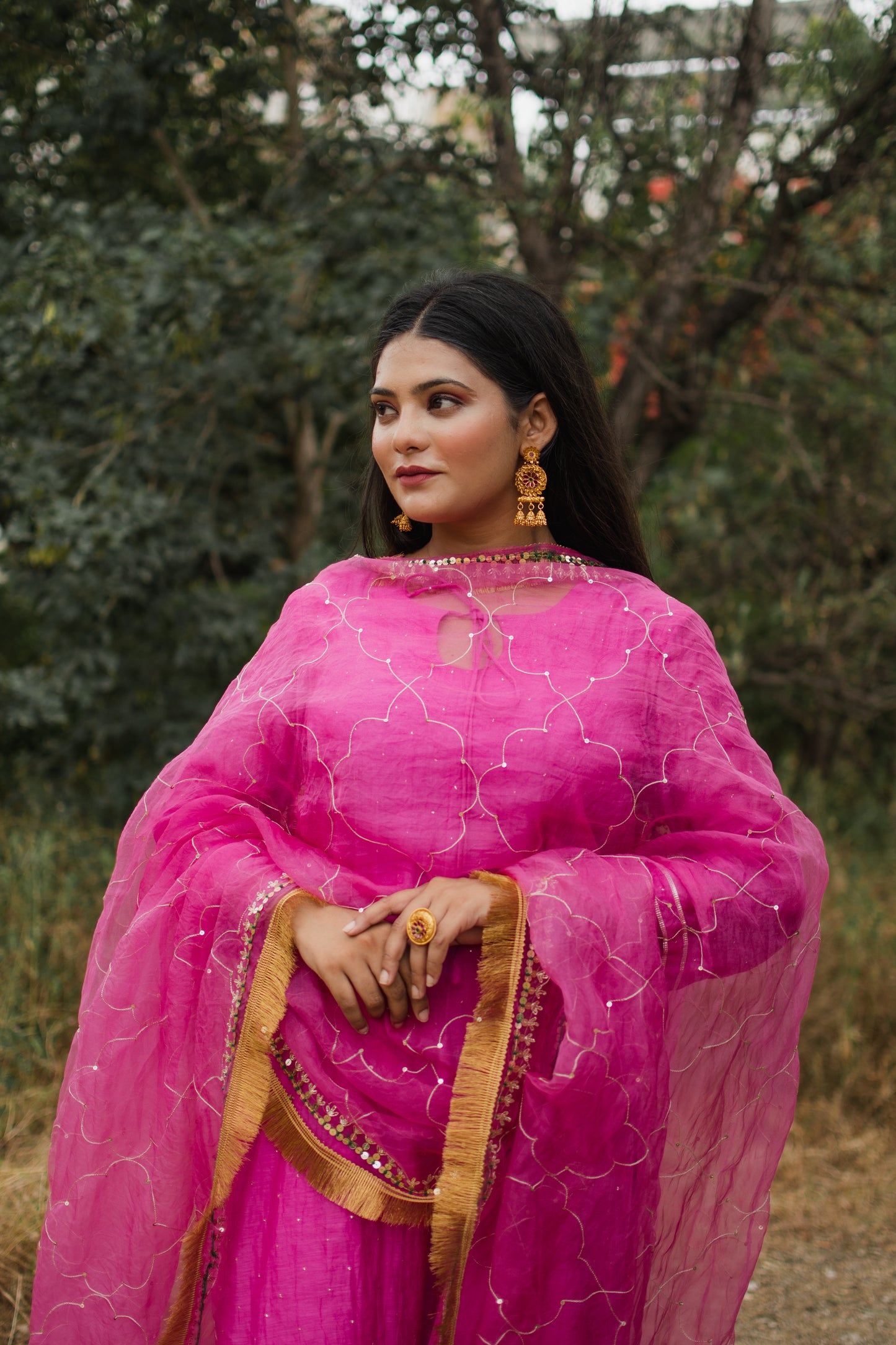 Fuchsia Handembroidered Gharara Set