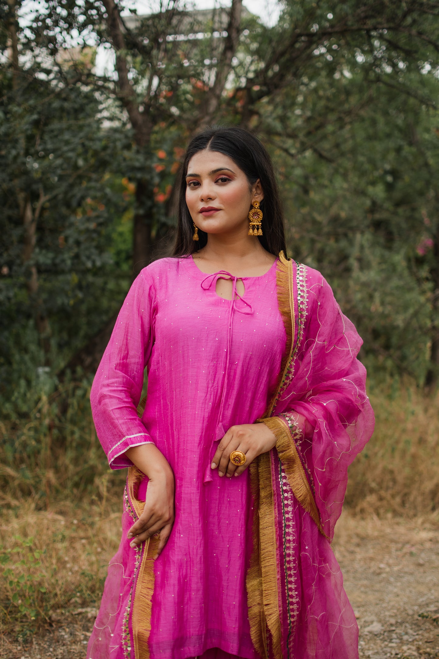 Fuchsia Handembroidered Gharara Set