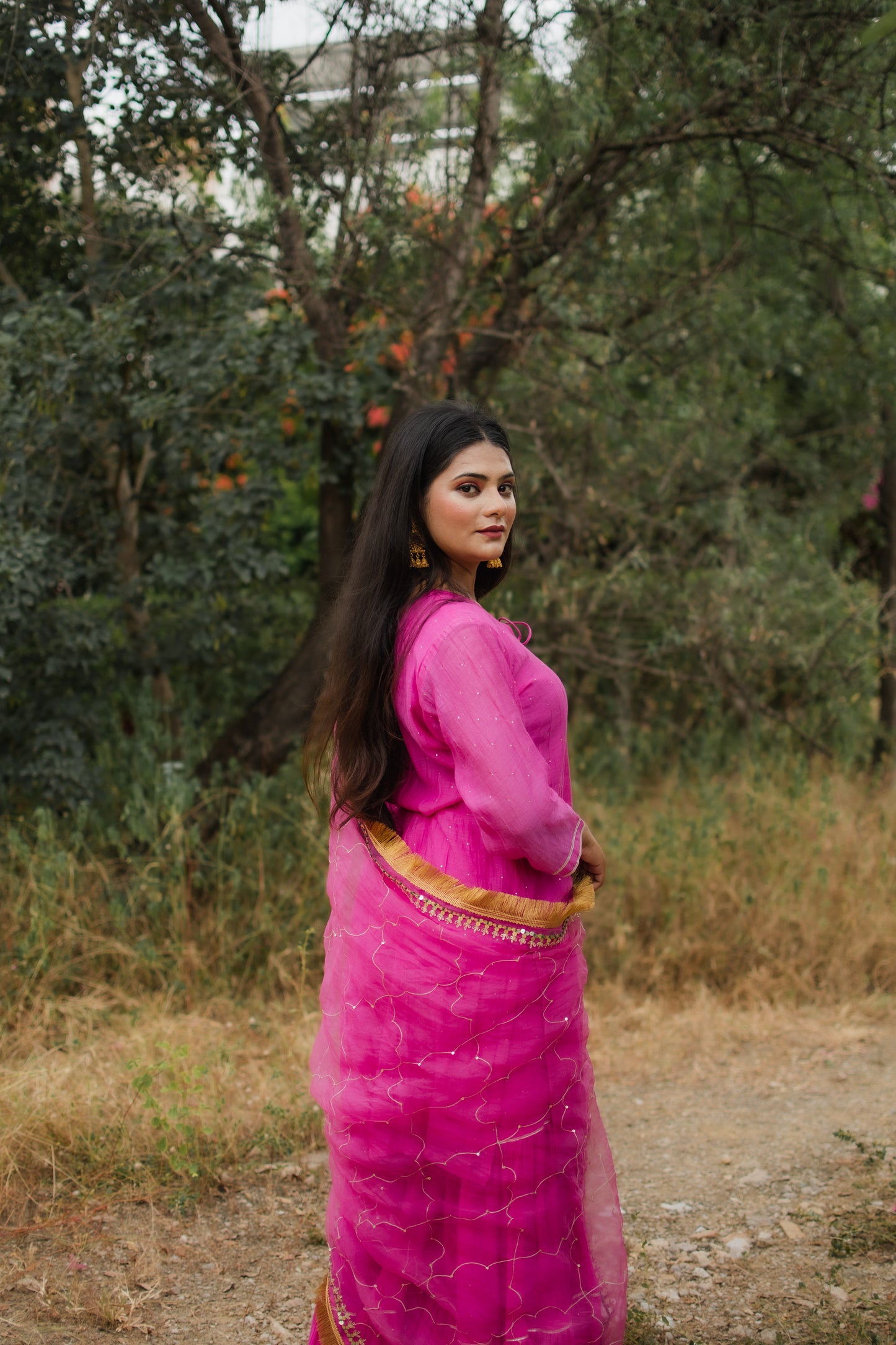 Fuchsia Handembroidered Gharara Set