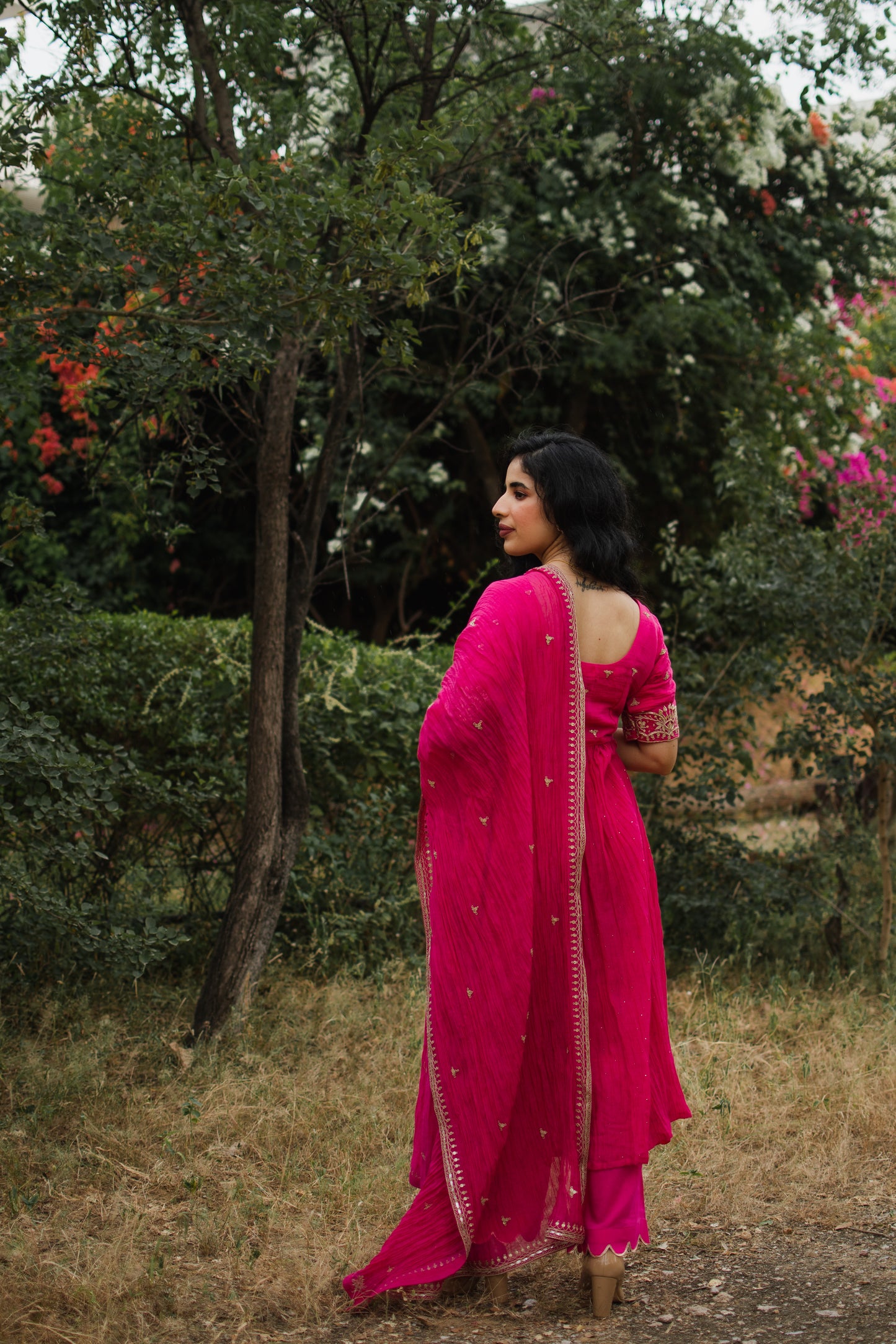 Fuchsia Handembroidered Anarkali Set