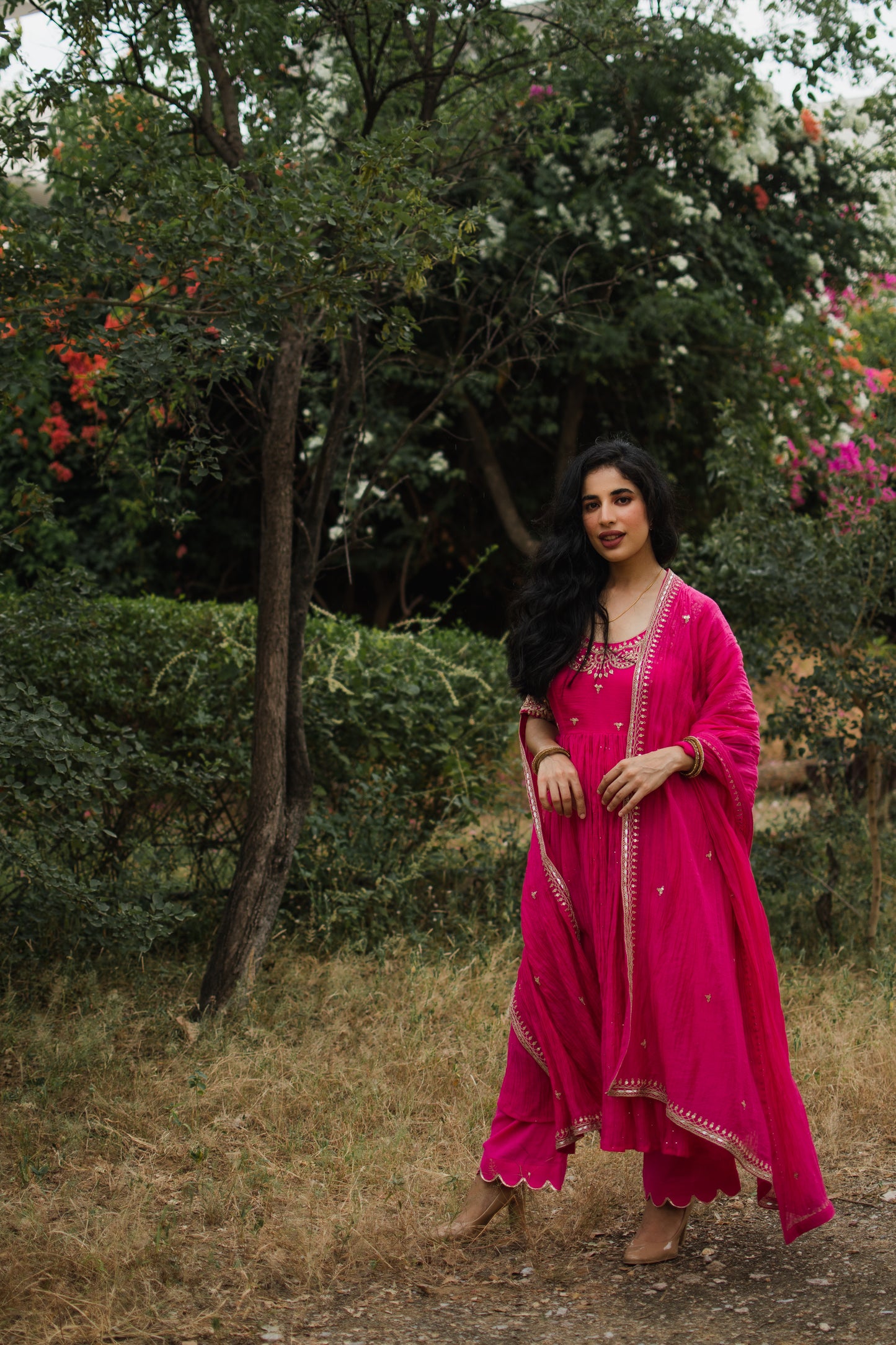 Fuchsia Handembroidered Anarkali Set