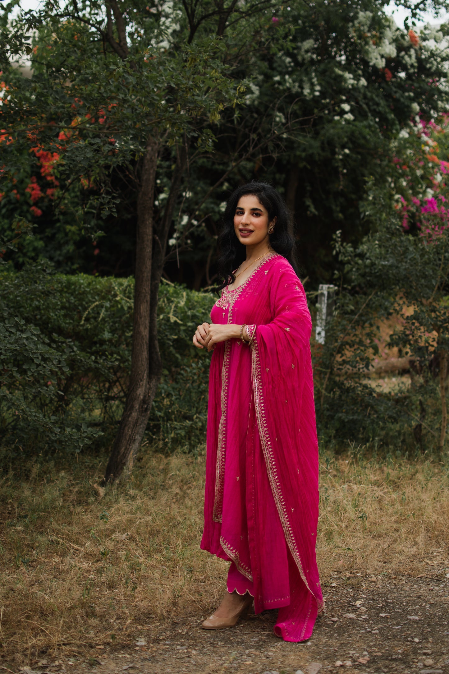 Fuchsia Handembroidered Anarkali Set