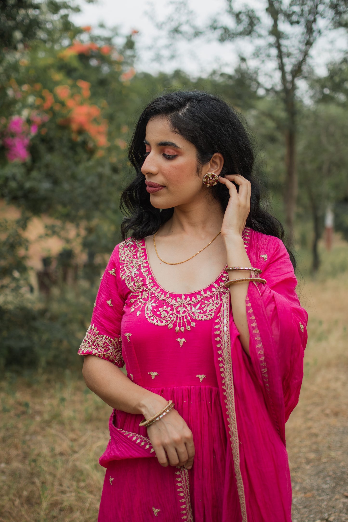 Fuchsia Handembroidered Anarkali Set