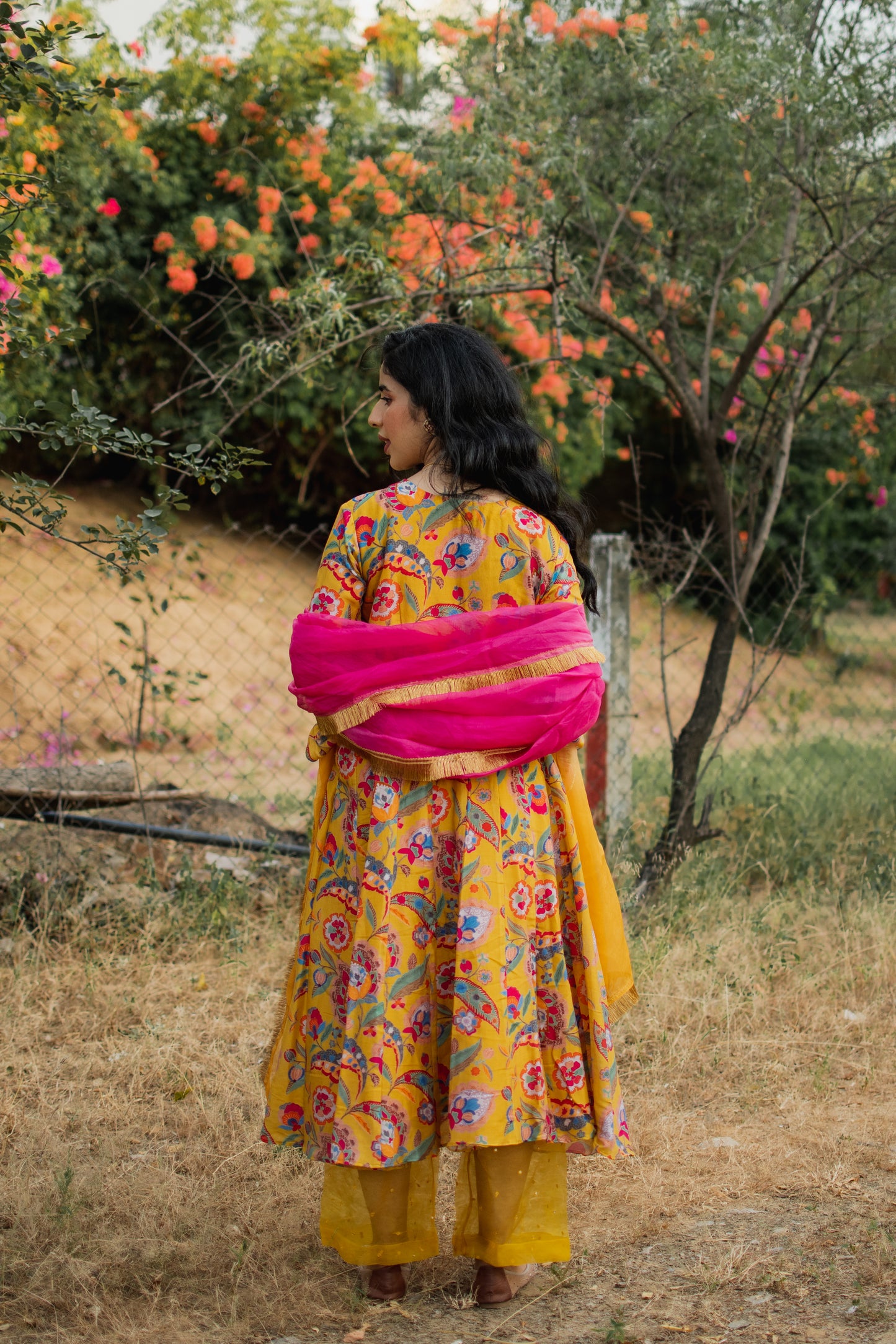 Mustard Floral Digital Printed Anarkali Set