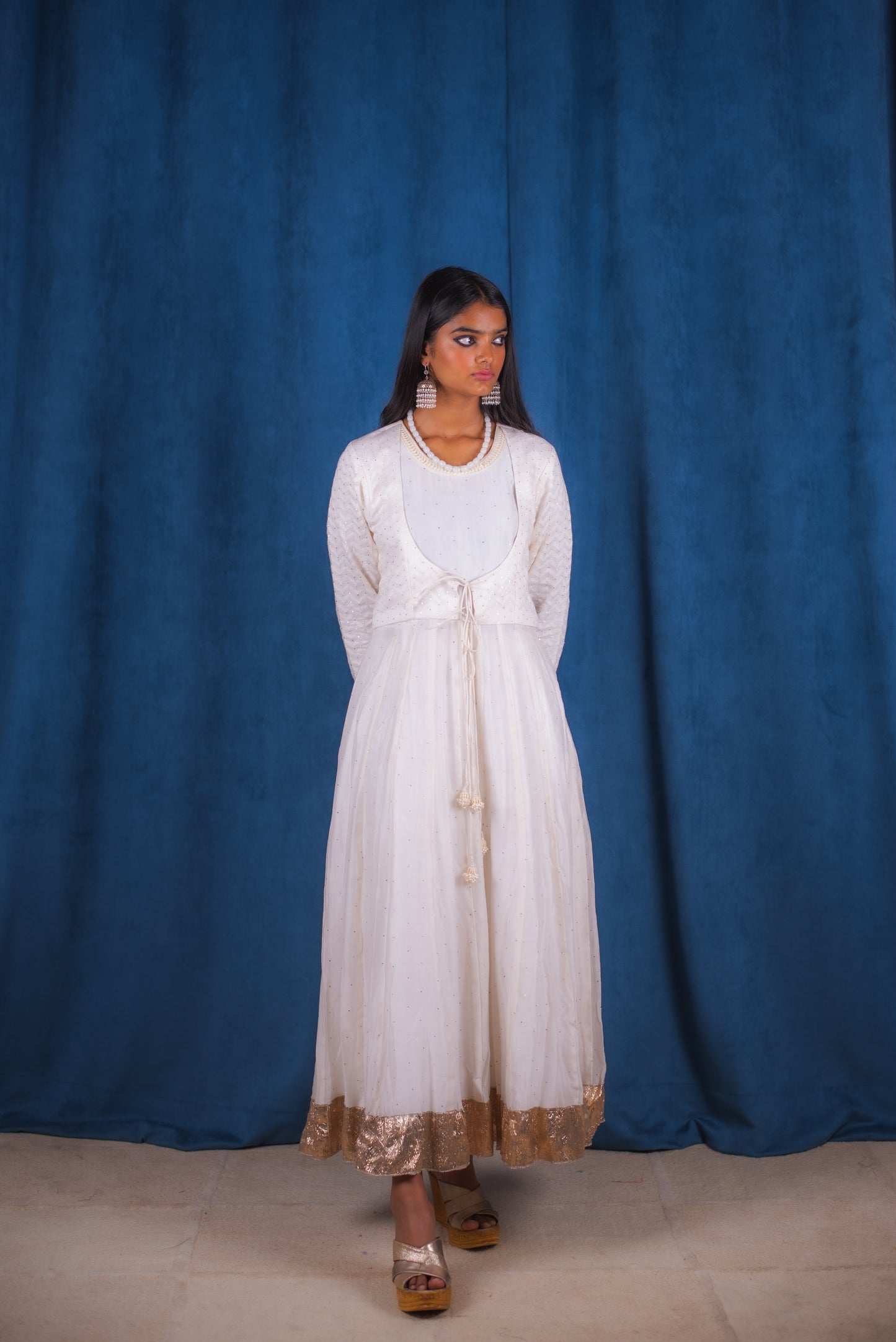 Jasmine White Chanderi Anarkali