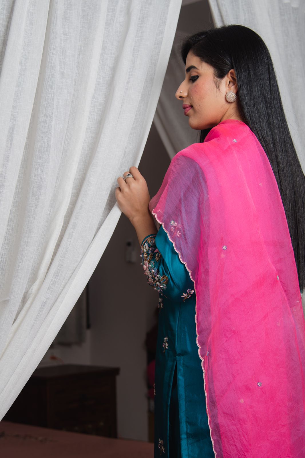 Ocean Blue Embellished Kurta Pants