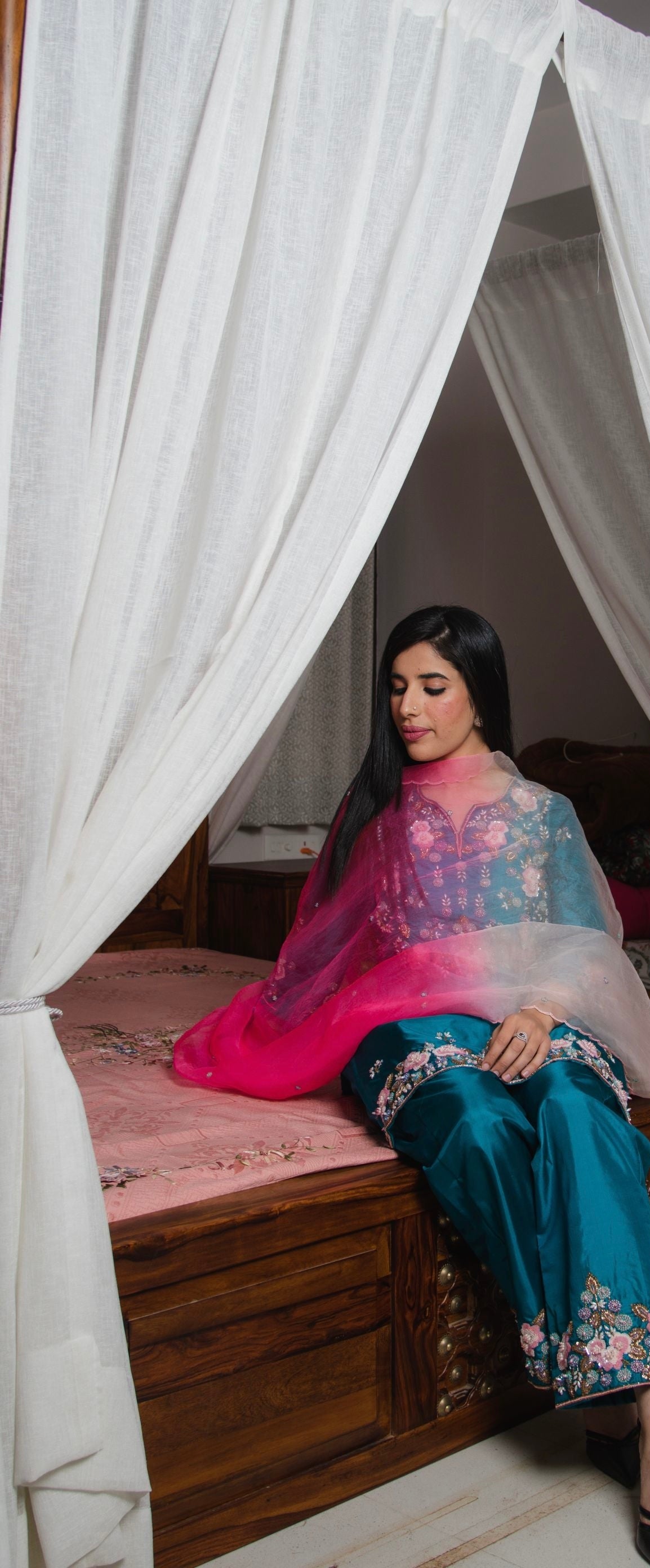 Ocean Blue Embellished Kurta Pants