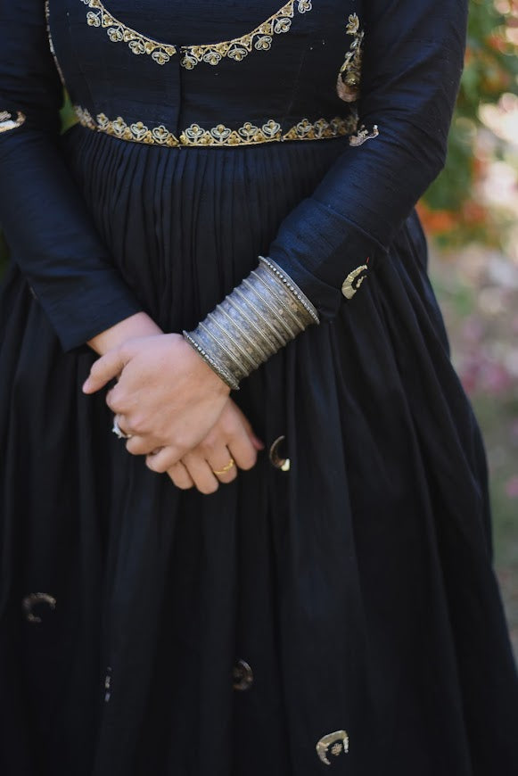 Noor Black Raw Silk Gown