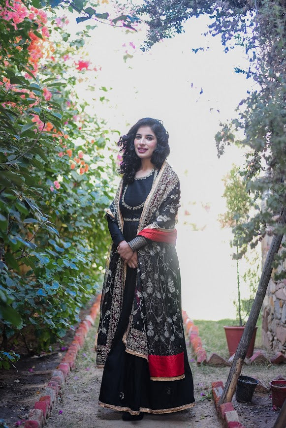 Noor Black Raw Silk Gown