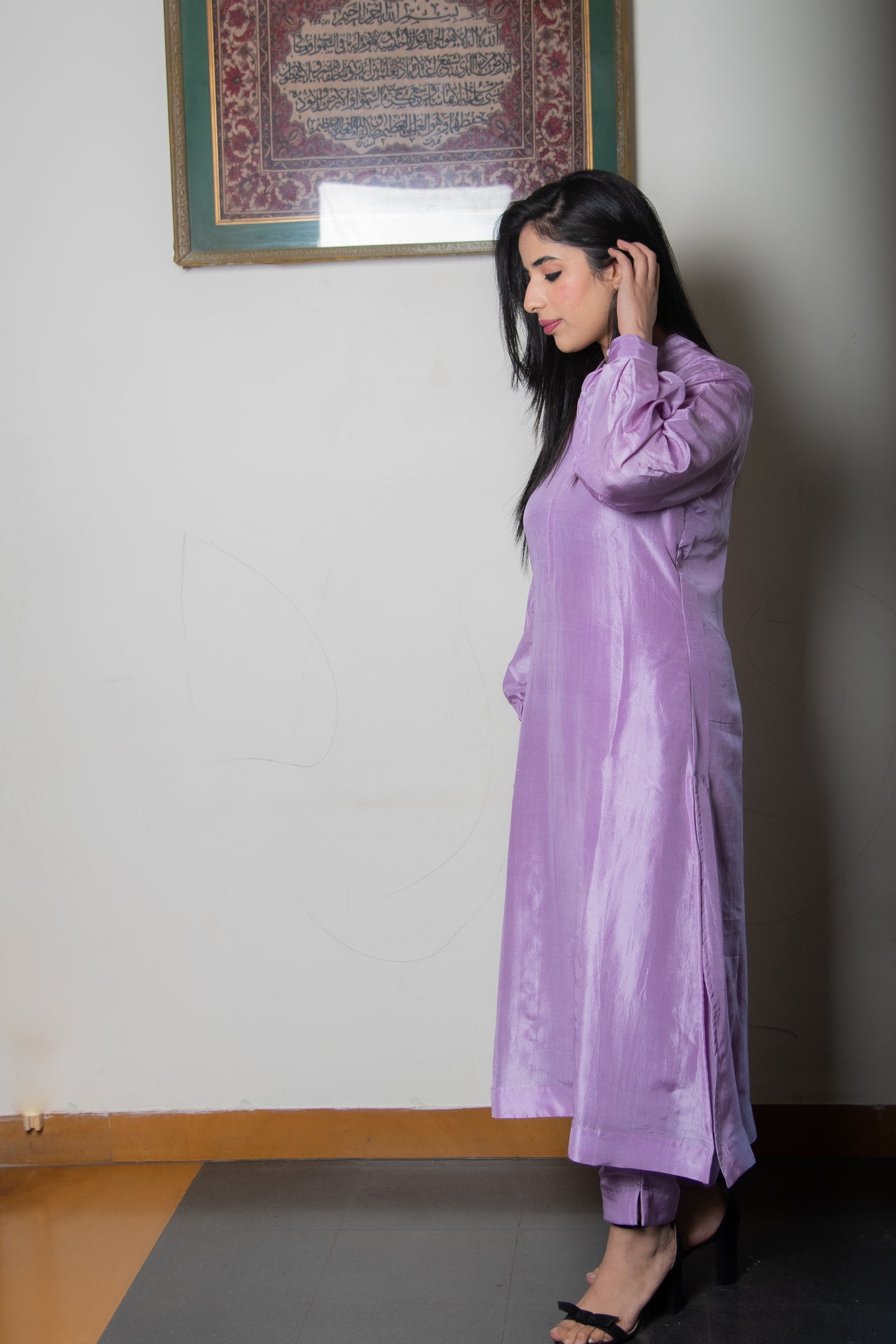 Lilac Silk Suit Floral Dupatta