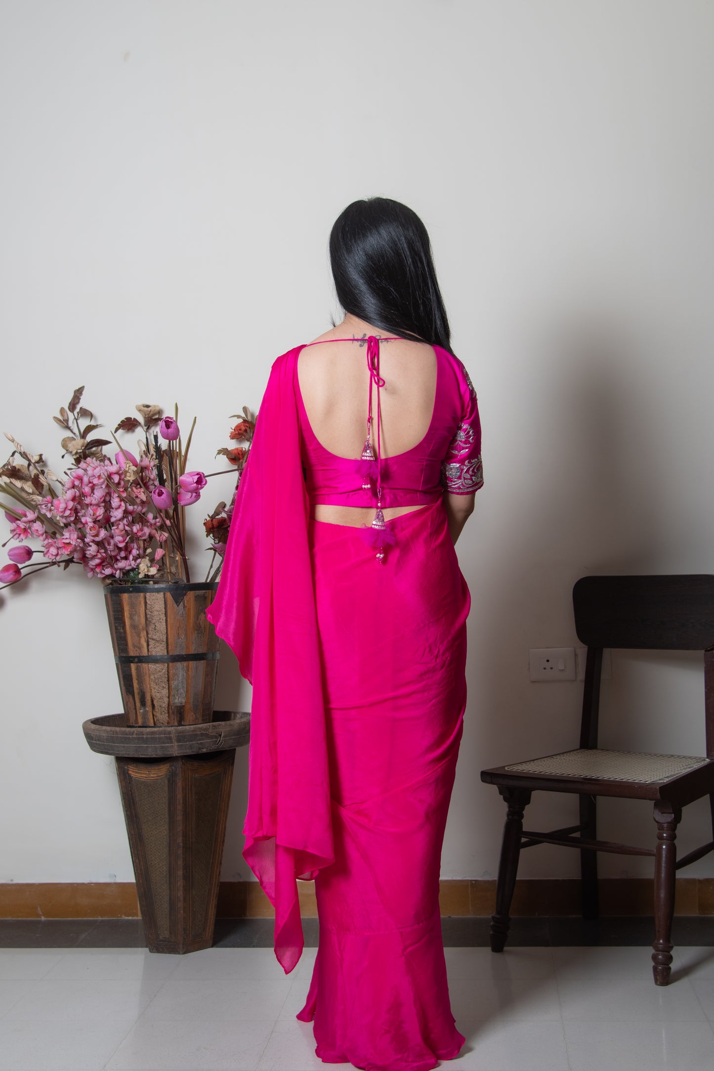 Fuchsia Pink Ruffle Saree