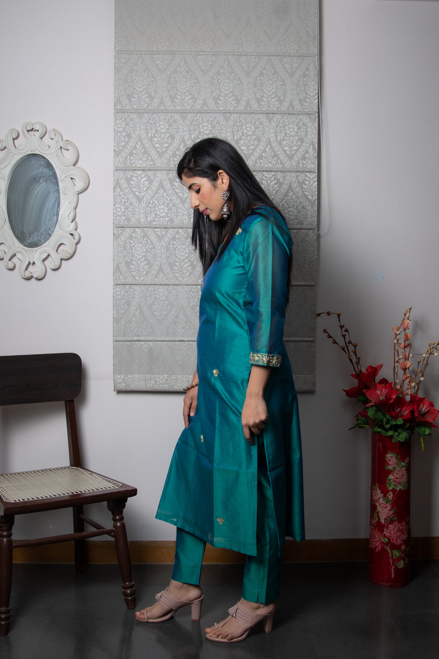 Chanderi Silk Teal Suit